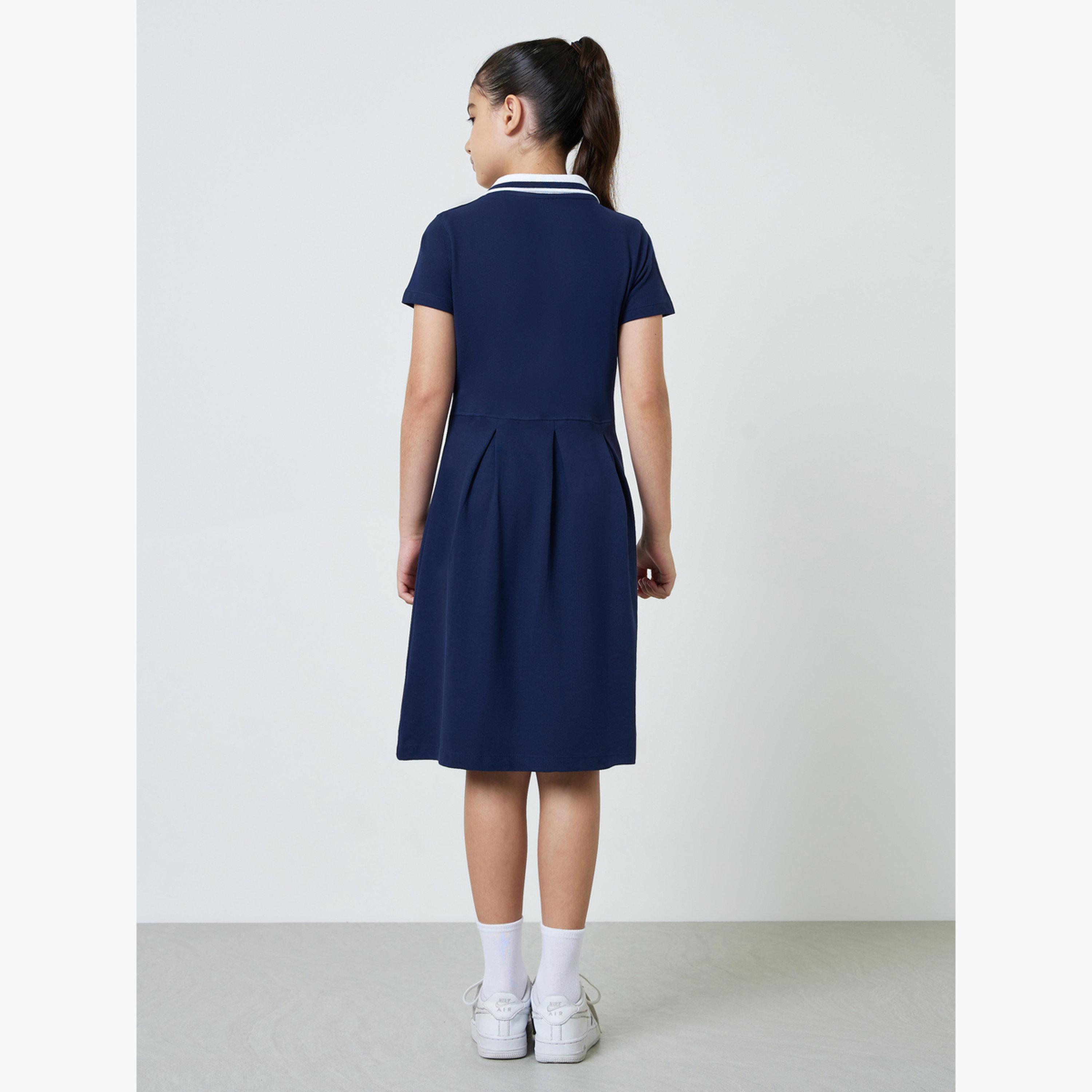 ستايلي - فستان نيشيرت بولو قطني أزرق داكن للفتيات المراهقات-girls-clothing-dressesandjumpsuits-image-3