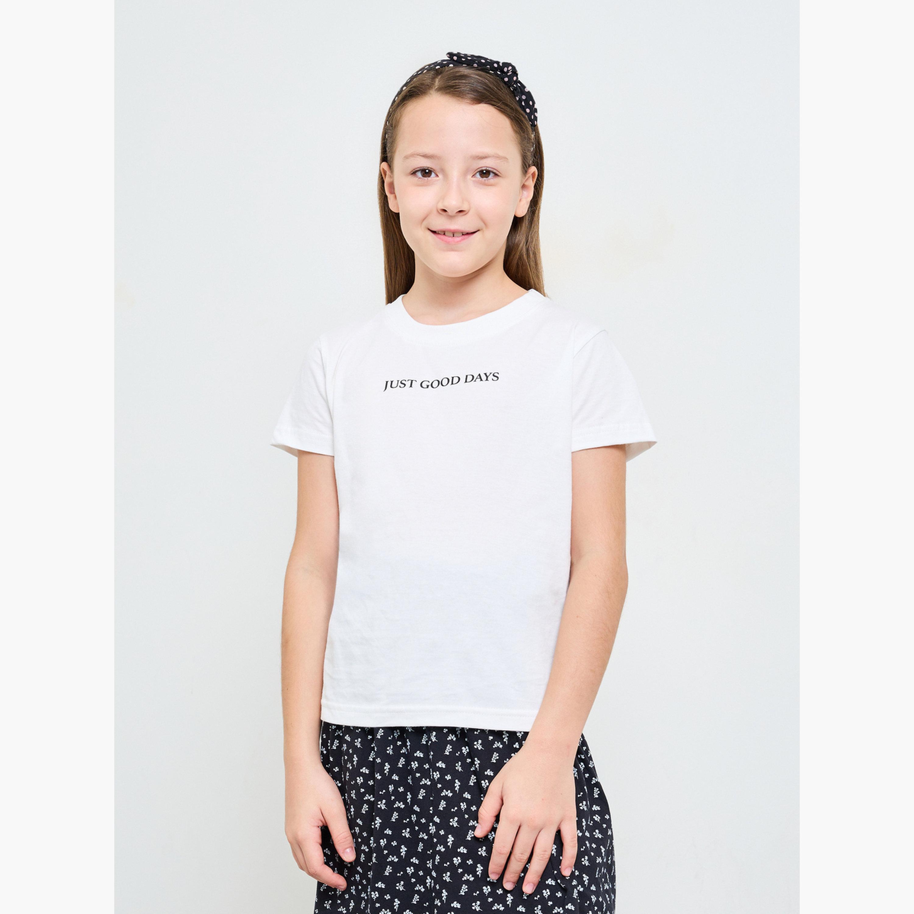مجموعة من فستان بحافة واسعة وطبعات أزهار وتيشيرت بطبعات جرافيك للبنات-girls-clothing-setsandcoords-image-3