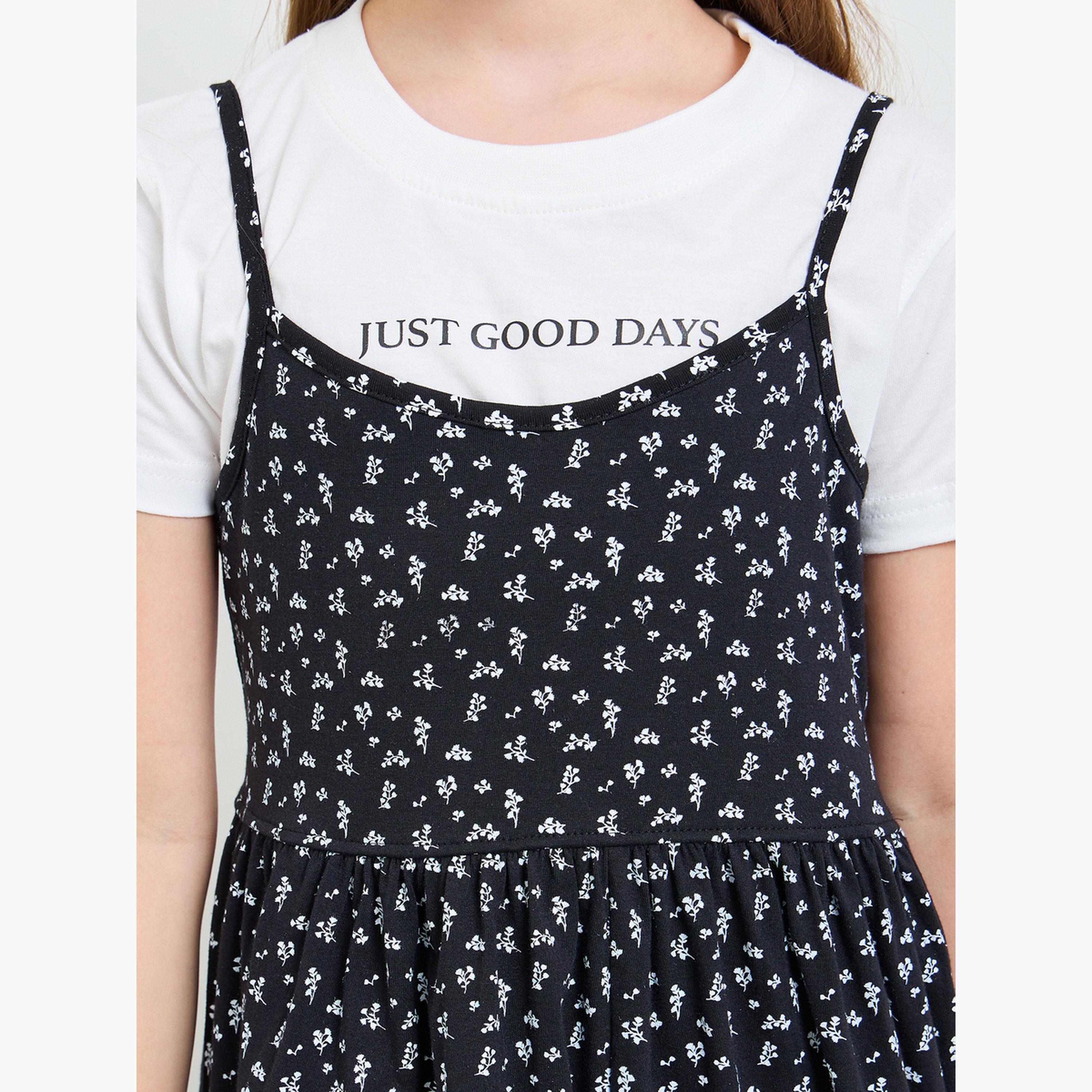 مجموعة من فستان بحافة واسعة وطبعات أزهار وتيشيرت بطبعات جرافيك للبنات-girls-clothing-setsandcoords-image-5