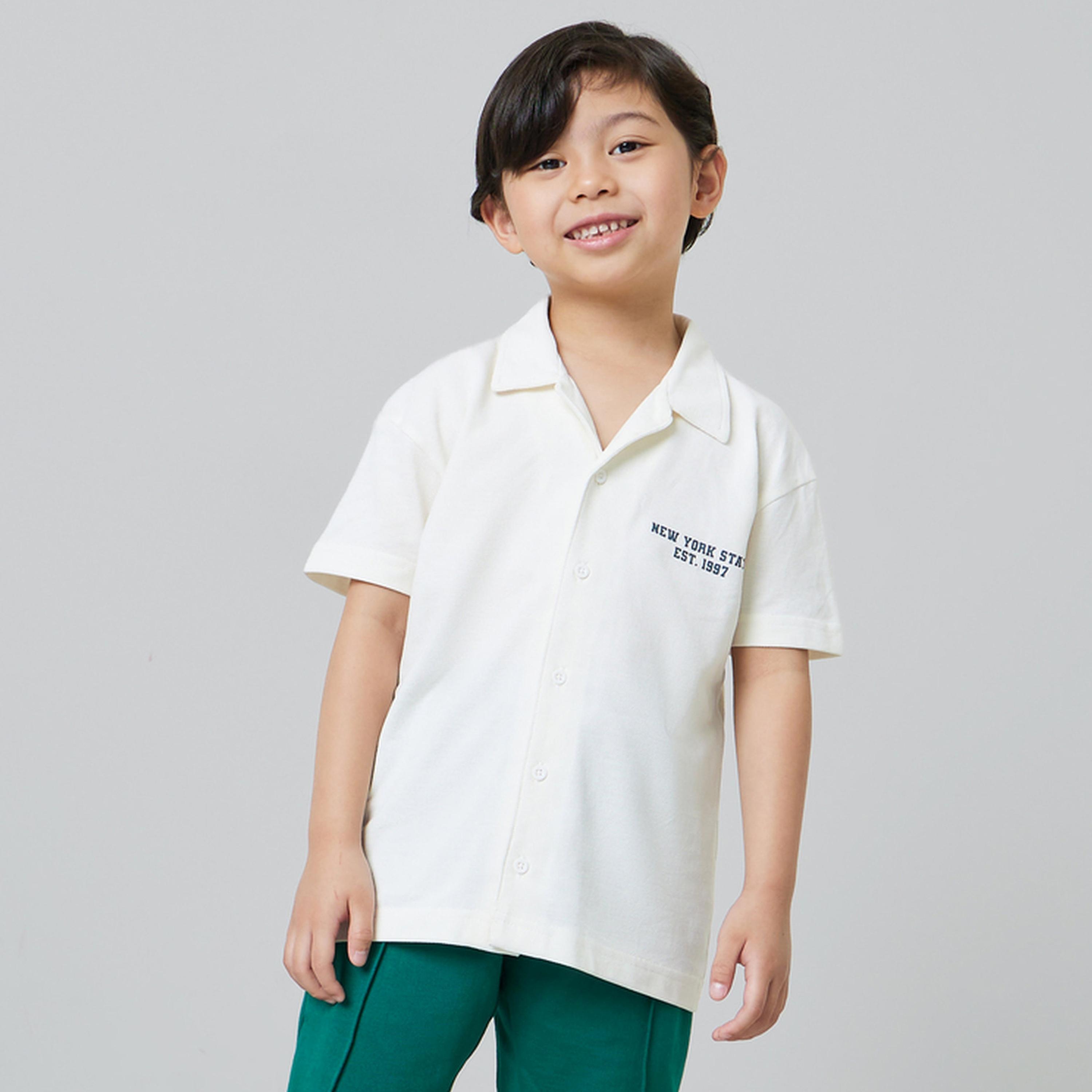 Styli Boys Off White Resort Collar Printed Jersey Shirt-boys-clothing-shirts-image-1