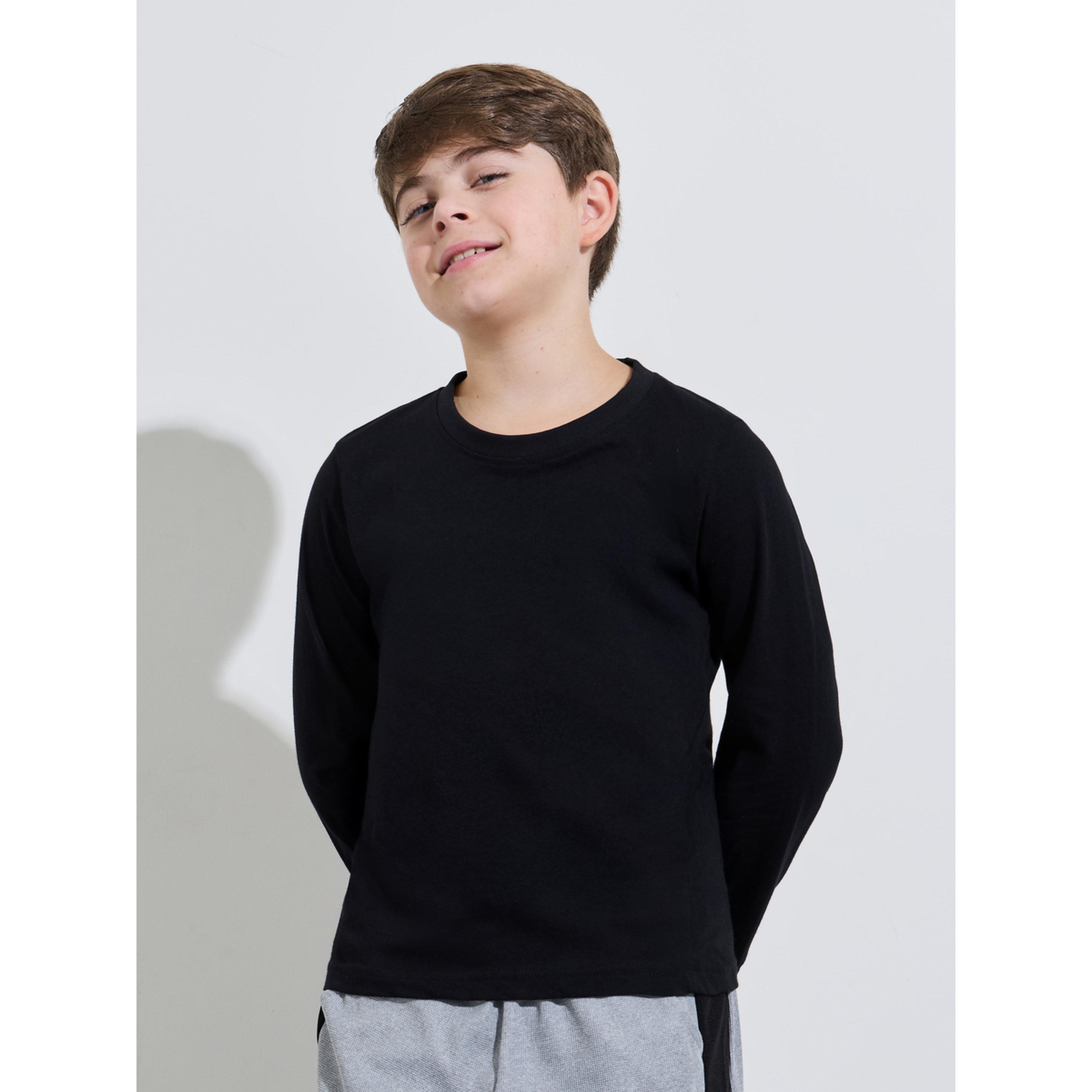 طقم من قطعتين تيشيرت أسود سادة بأكمام طويلة وبقصة عادية للأولاد المراهقين-boys-clothing-tshirtsandpolos-image-4