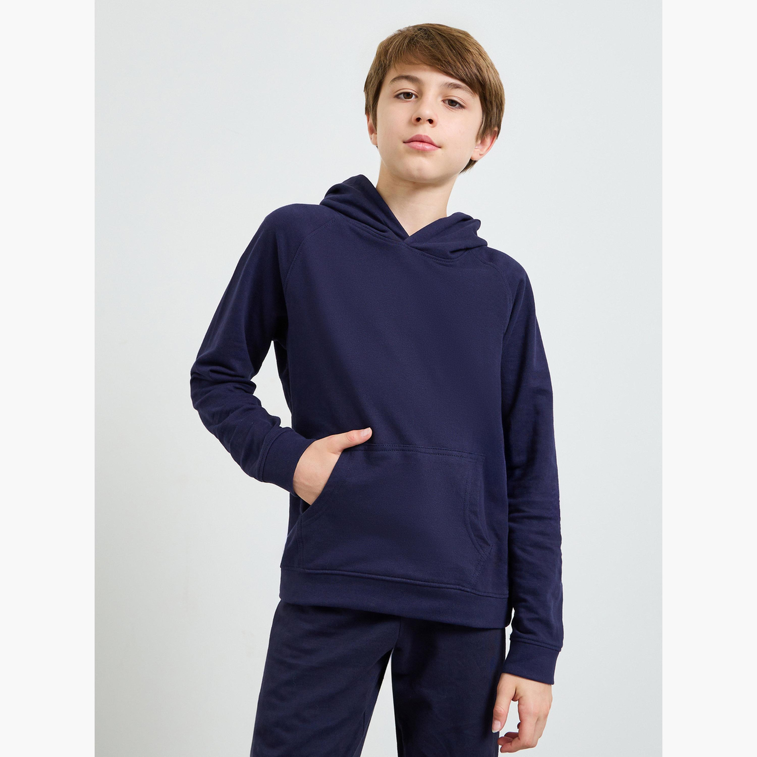 ستايلي - هودي قطني أزرق داكن للمراهقين، بقصة عادية للجنسين-boys-clothing-sweatshirts-image-1