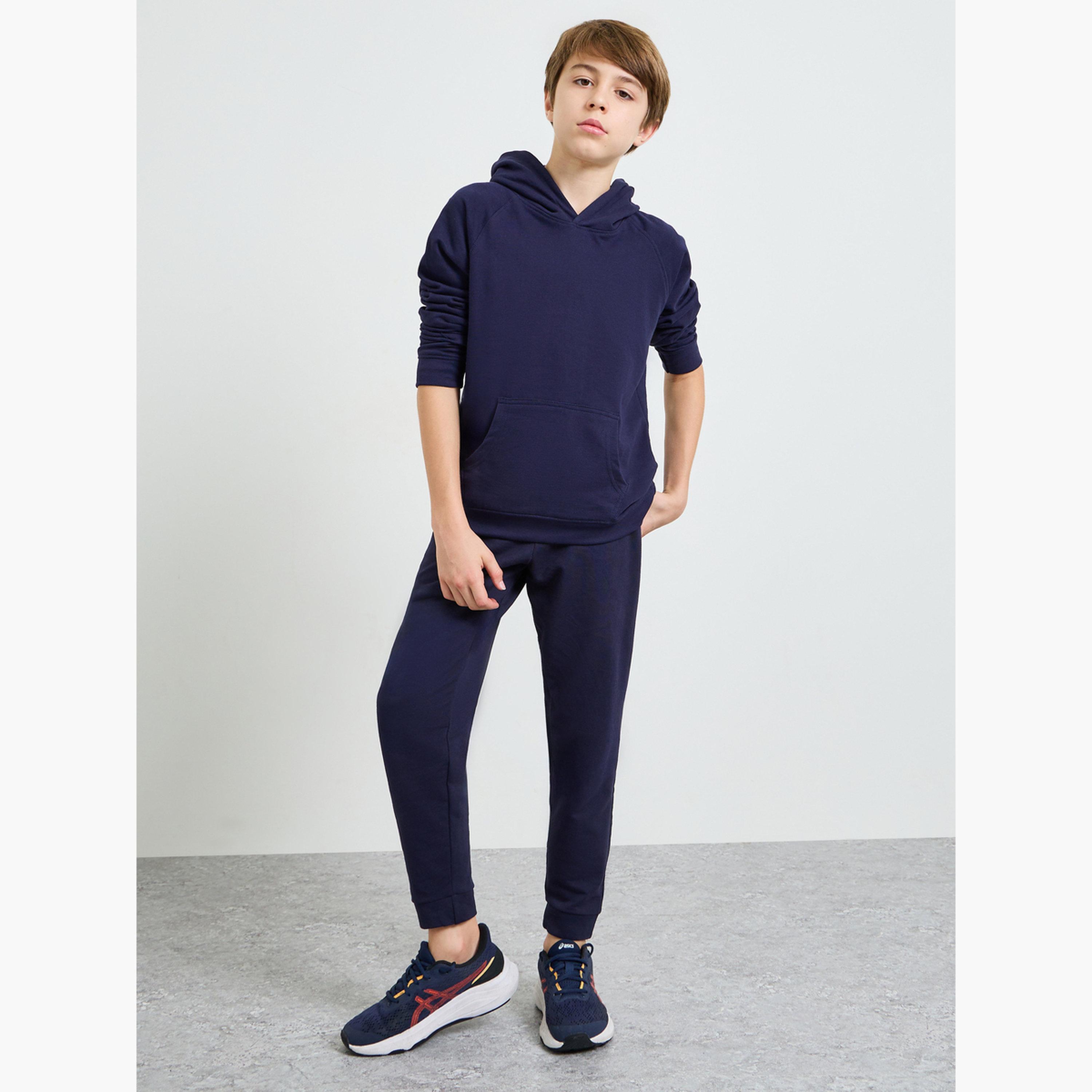 ستايلي - هودي قطني أزرق داكن للمراهقين، بقصة عادية للجنسين-boys-clothing-sweatshirts-image-2