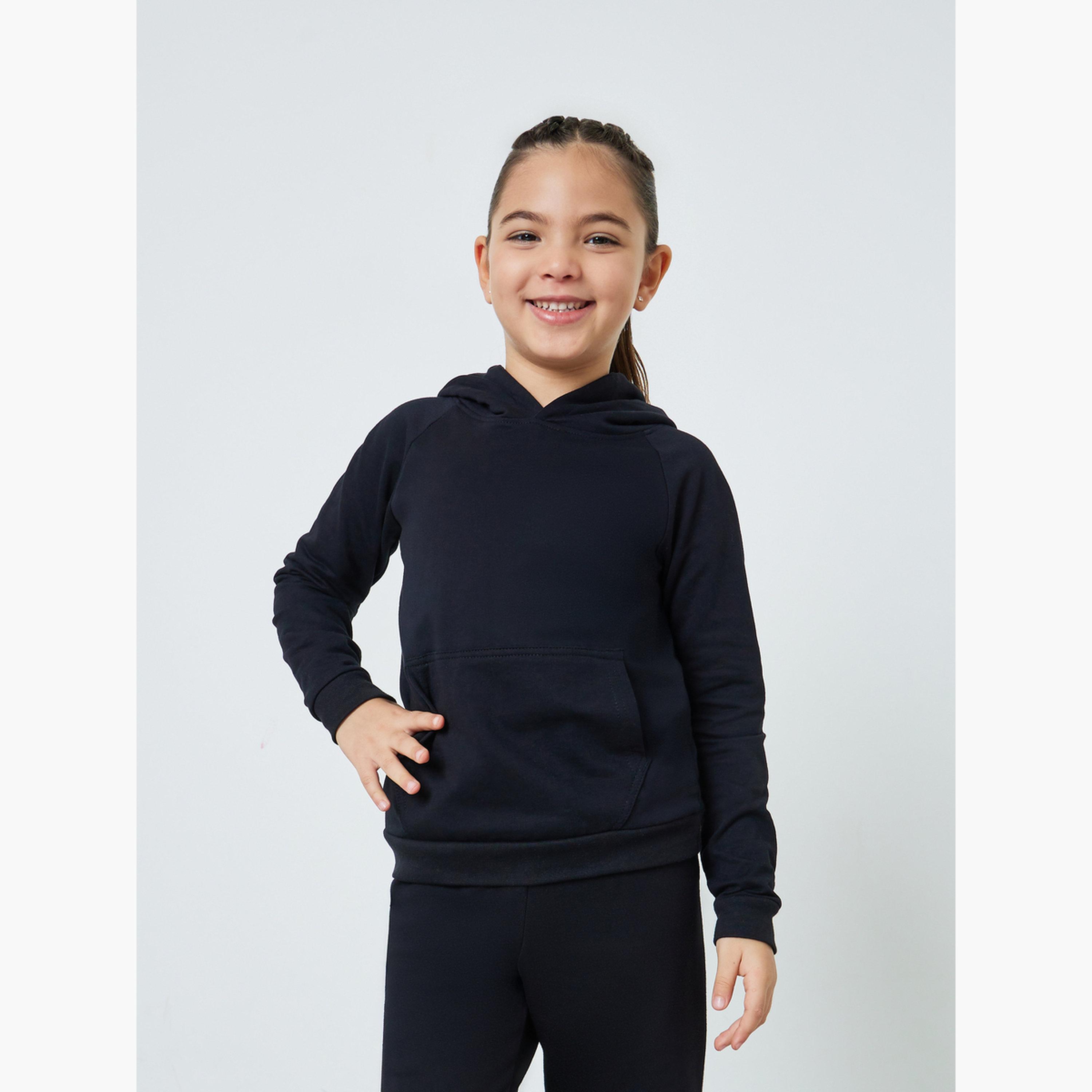 Styli Kids Unisex Black Regular Fit Cotton Hoodie-girls-clothing-sweatshirts-image-1
