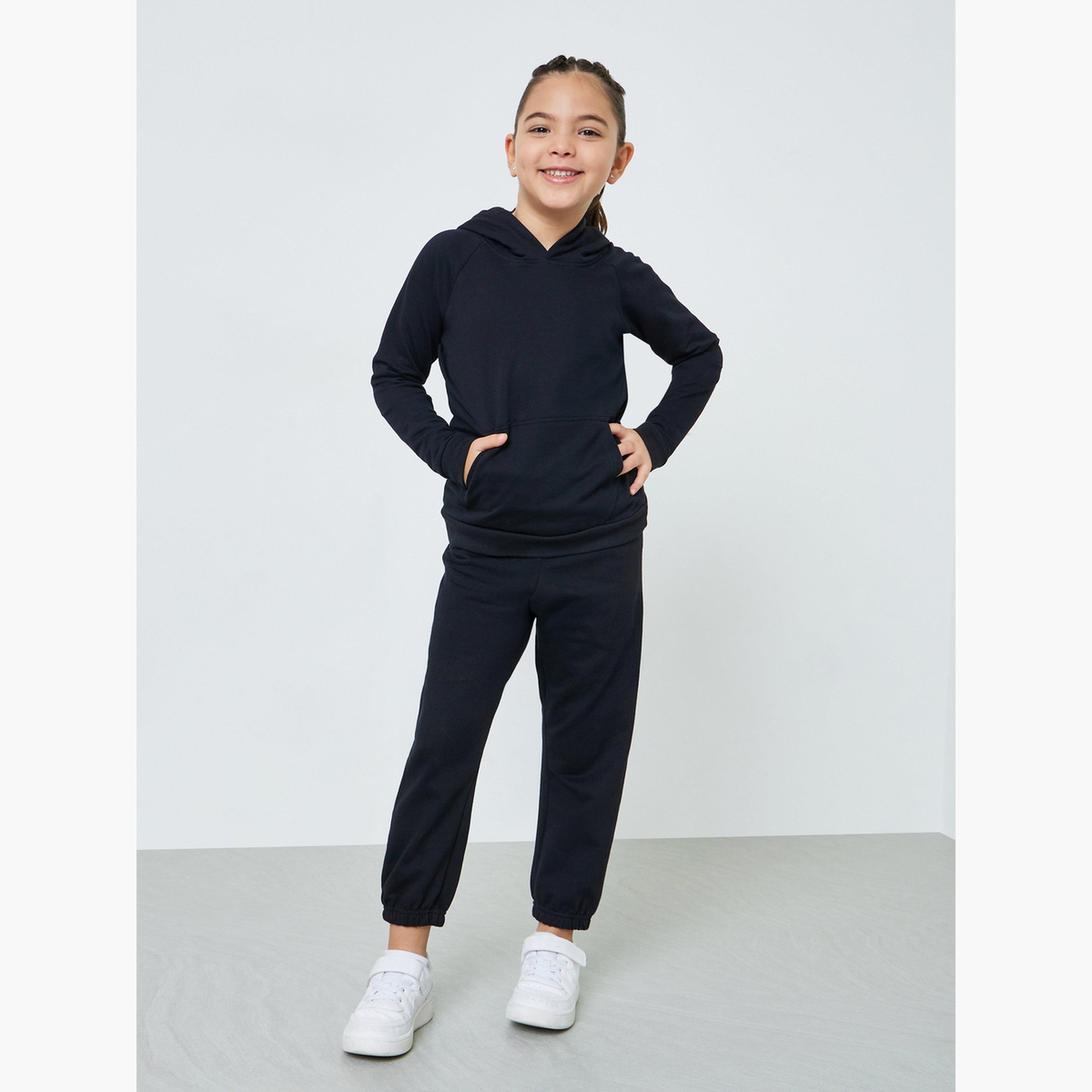 Styli Kids Unisex Black Regular Fit Cotton Hoodie-girls-clothing-sweatshirts-image-2