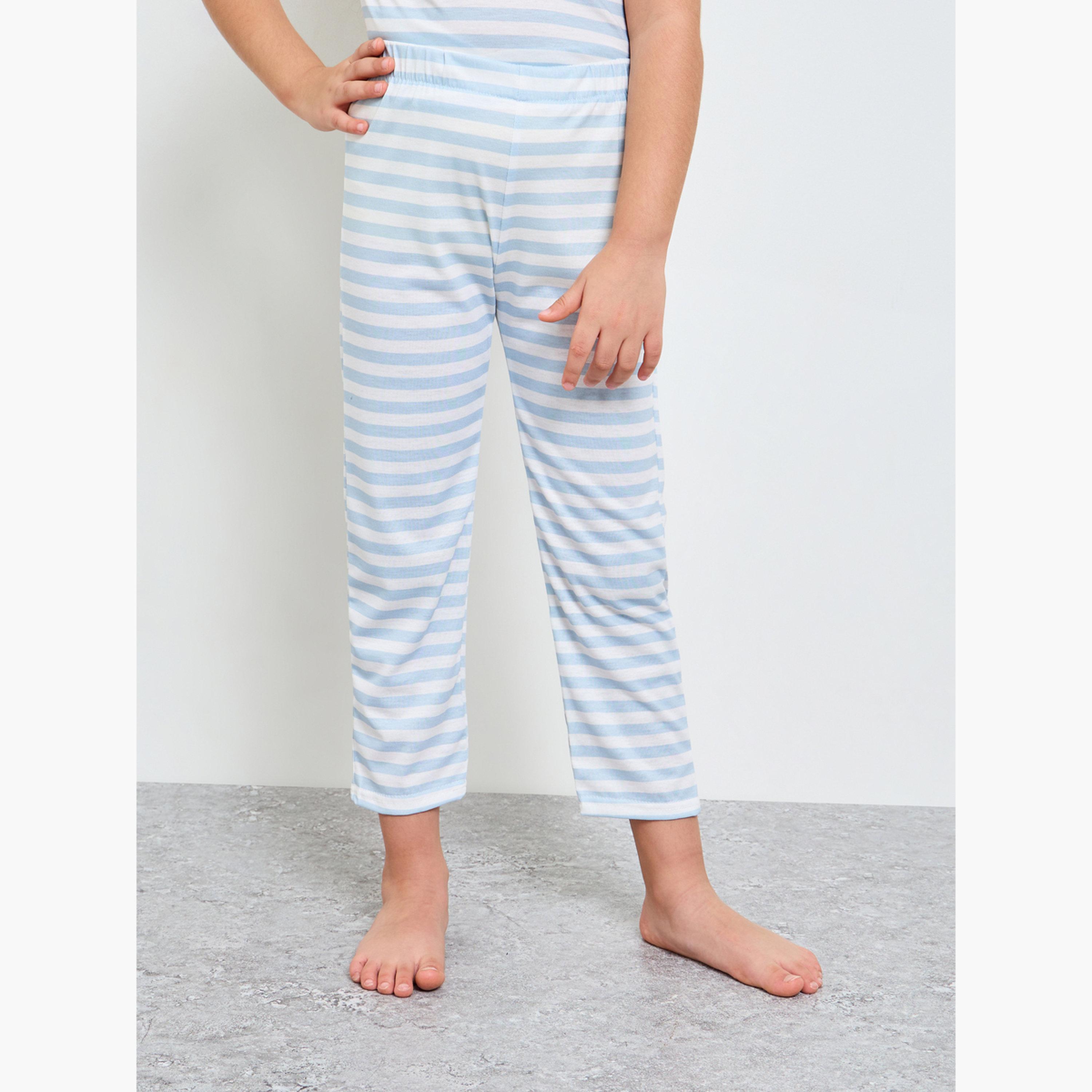 طقم بيجاما من بنطال وتيشيرت مخطط بأكمام قصيرة للبنات-girls-clothing-nightwear-image-4