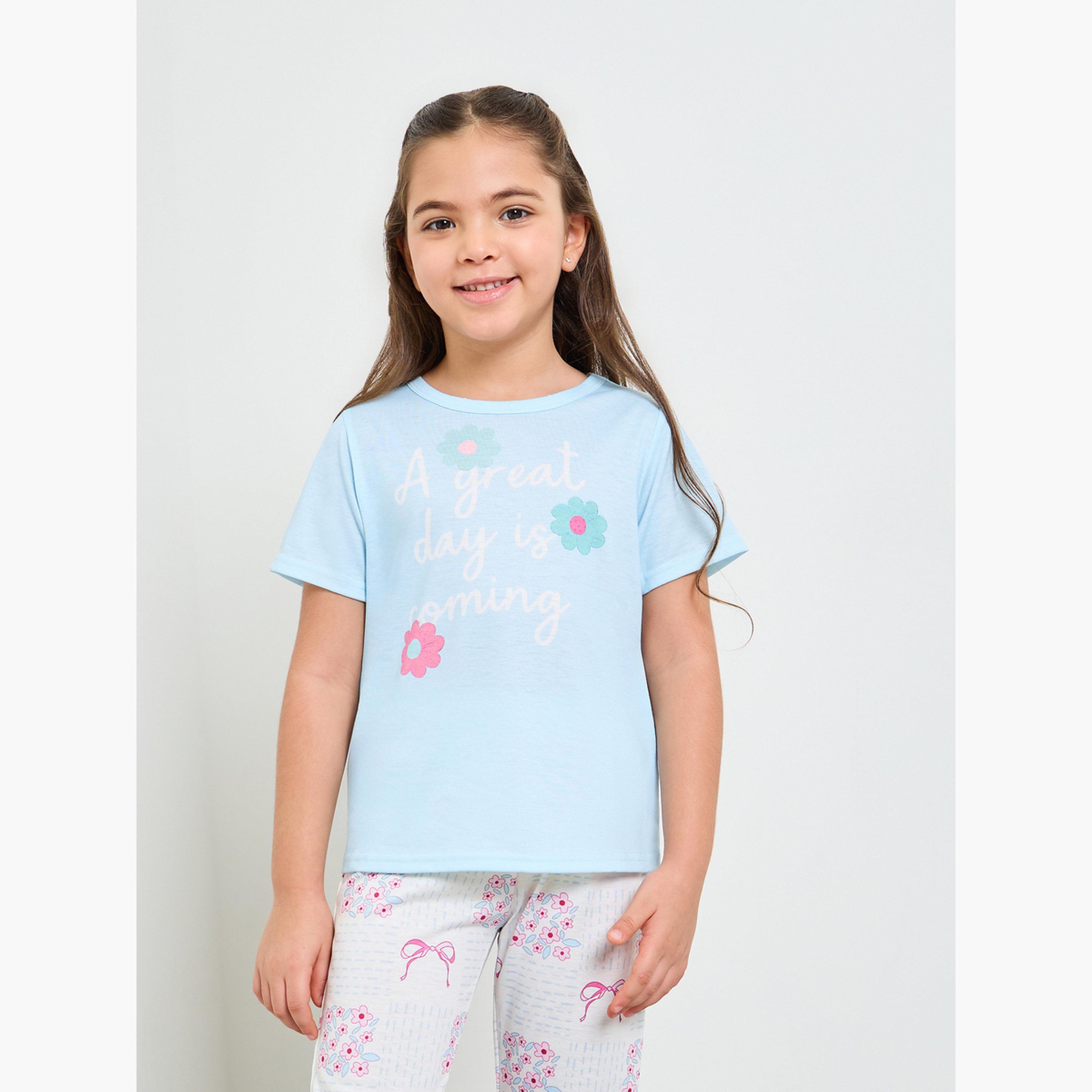 طقم بيجاما من بنطال وتيشيرت بطبعة جرافيك للبنات-girls-clothing-nightwear-image-2