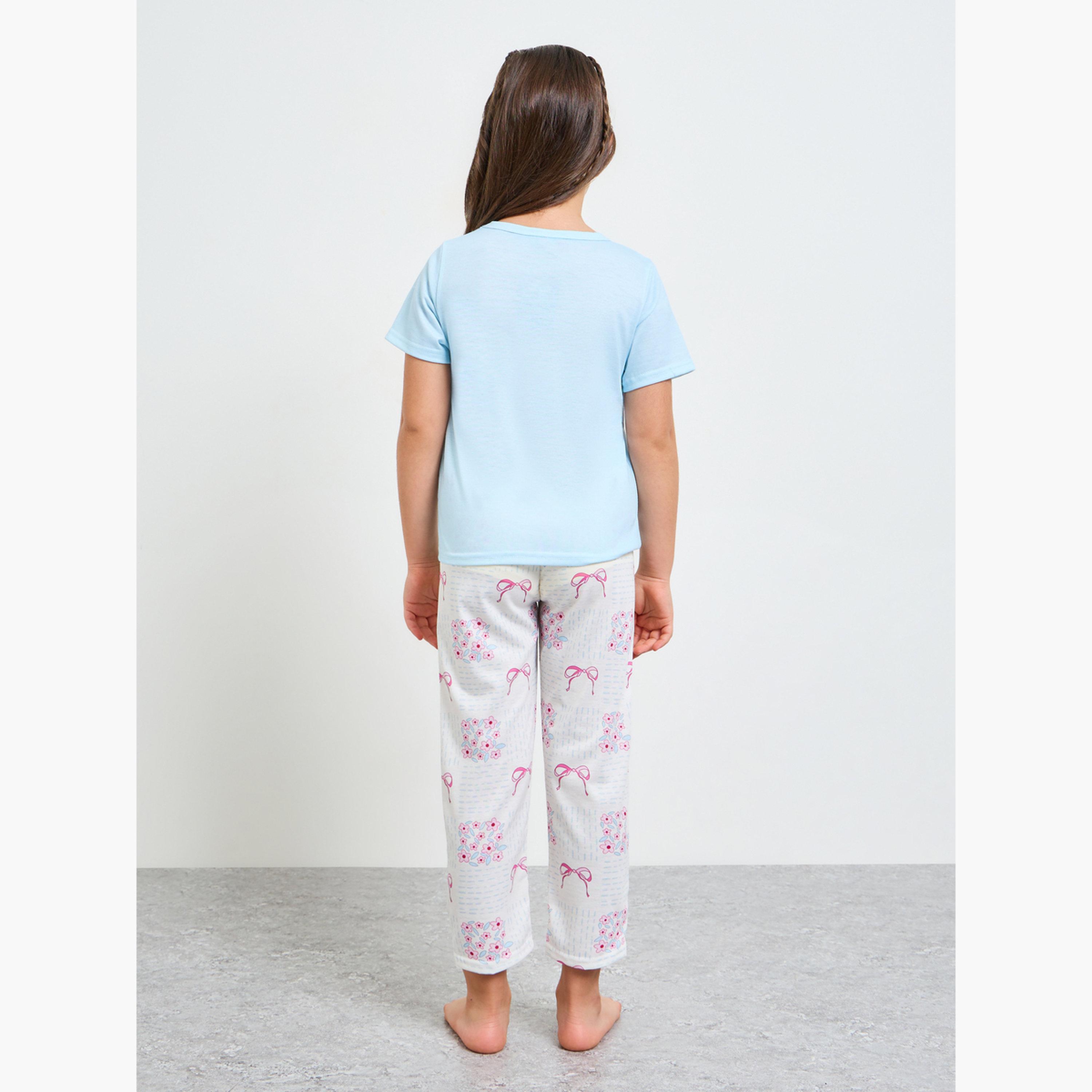 طقم بيجاما من بنطال وتيشيرت بطبعة جرافيك للبنات-girls-clothing-nightwear-image-3