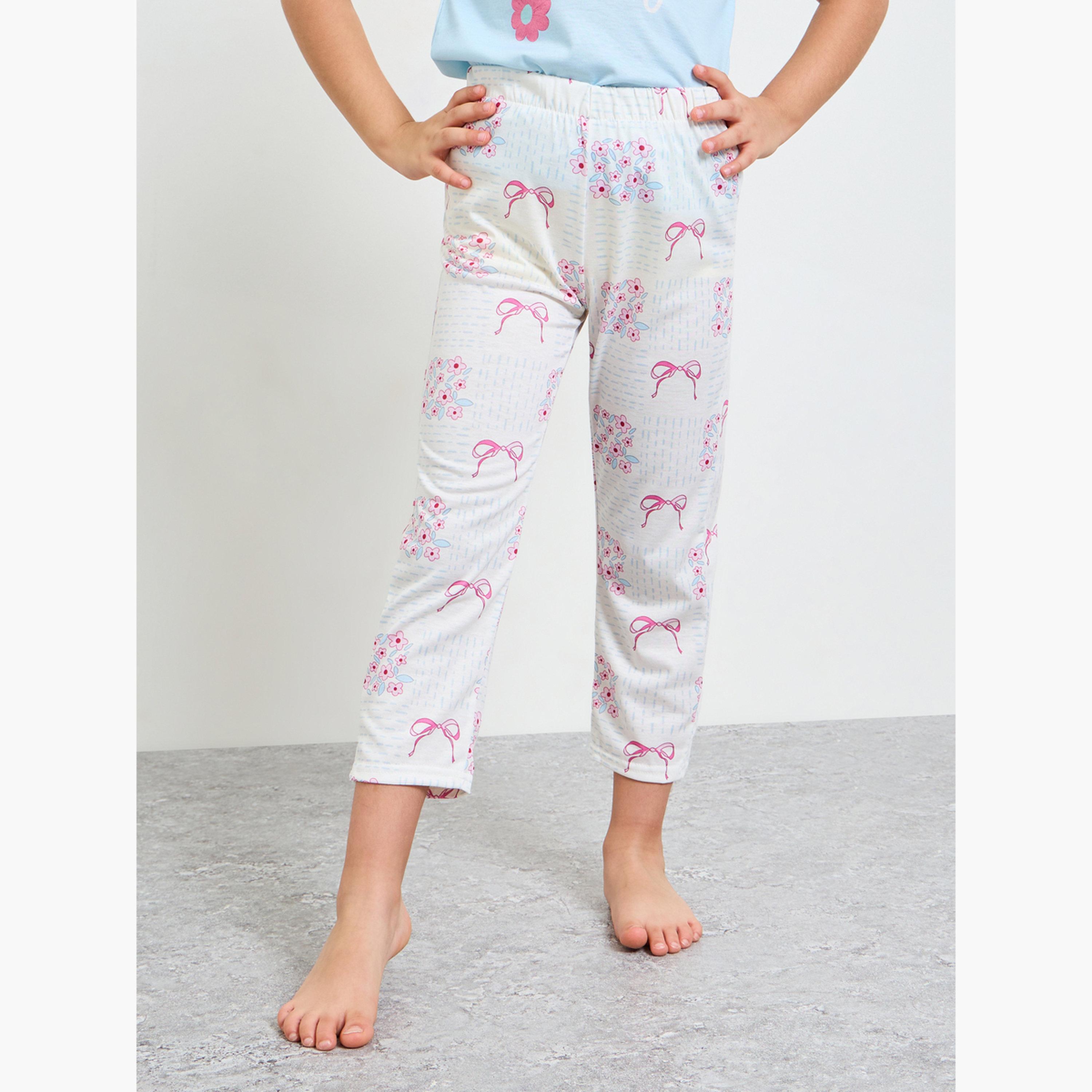 طقم بيجاما من بنطال وتيشيرت بطبعة جرافيك للبنات-girls-clothing-nightwear-image-4