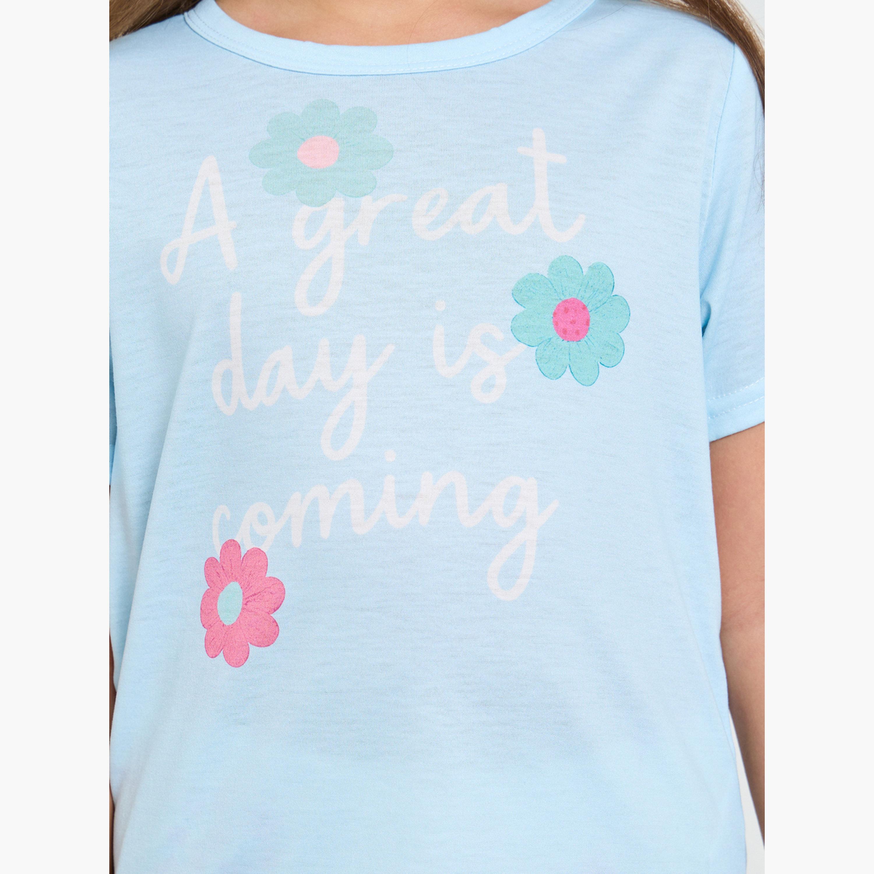 طقم بيجاما من بنطال وتيشيرت بطبعة جرافيك للبنات-girls-clothing-nightwear-image-5