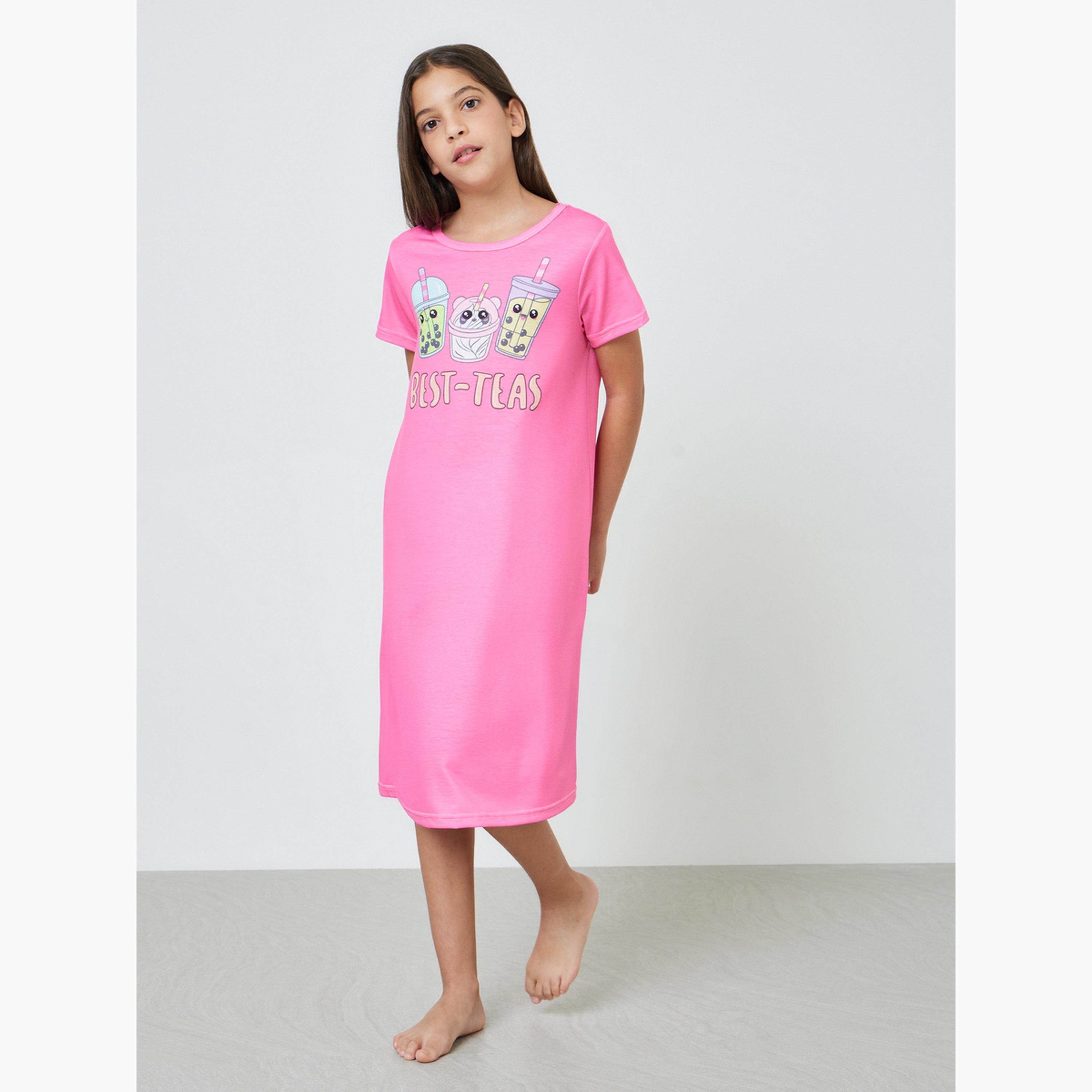 قميص نوم وردي بطبعة شاي بوبا-girls-clothing-nightwear-image-2