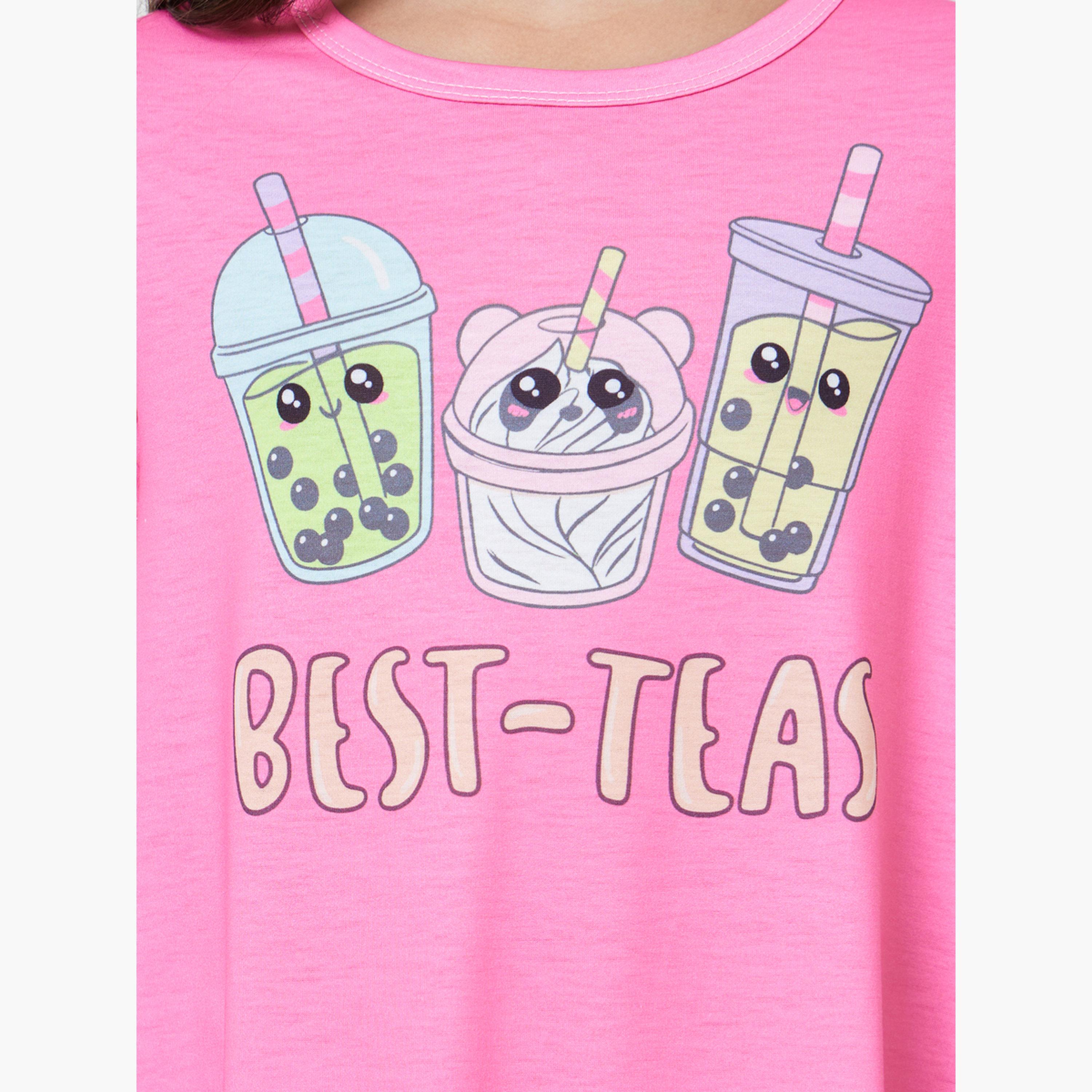 قميص نوم وردي بطبعة شاي بوبا-girls-clothing-nightwear-image-5