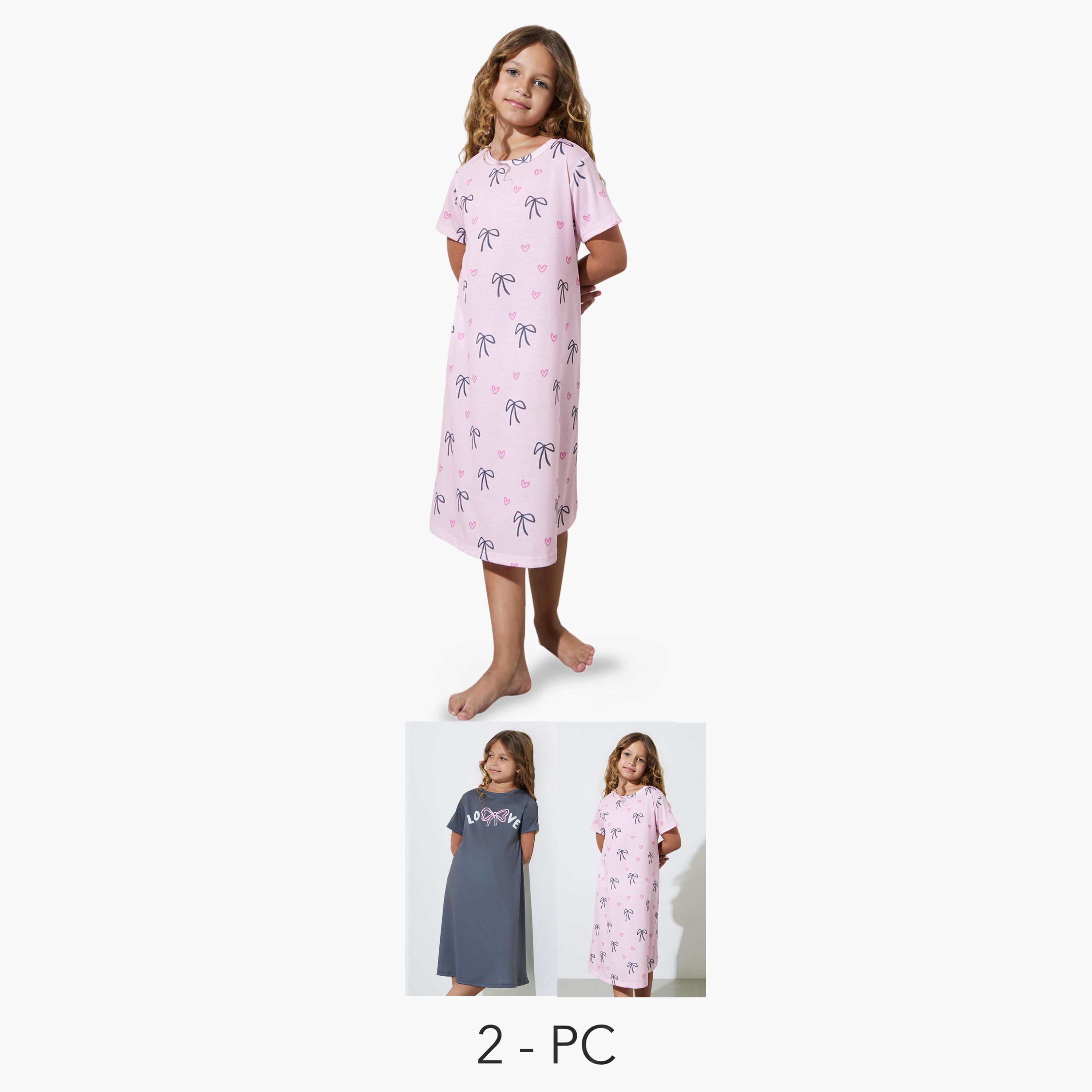 طقم قميص نوم بطبعة جرافيك للبنات - قطعتين-girls-clothing-nightwear-image-1