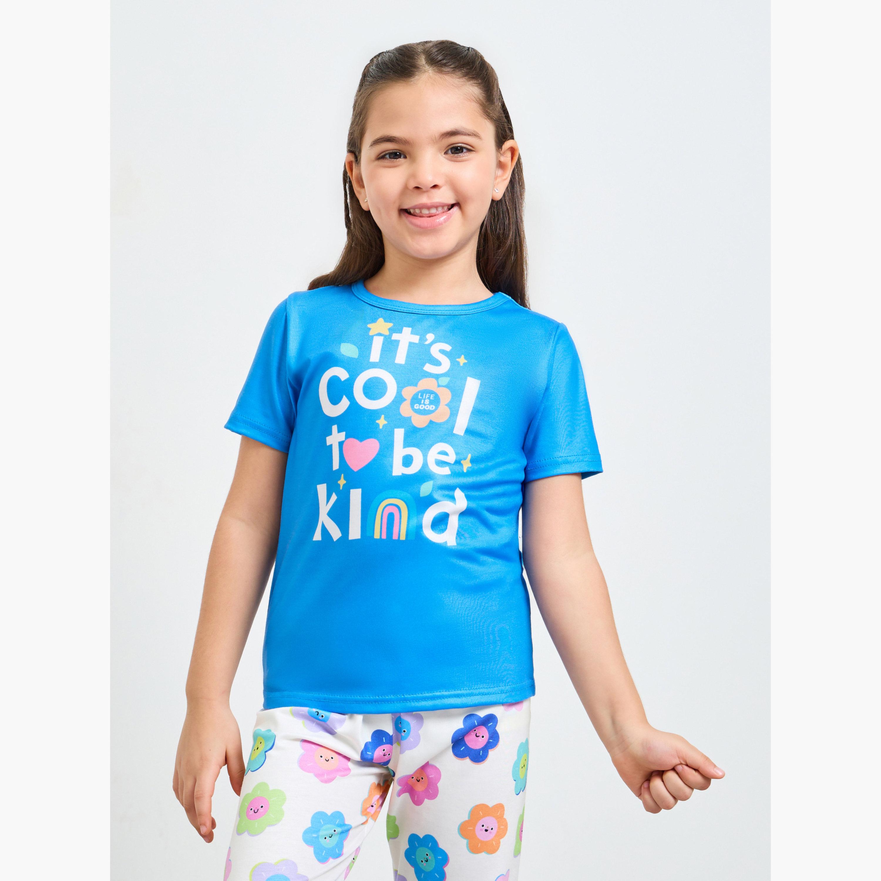 طقم بيجاما من بنطال وتيشيرت بطبعة زهور اللؤلؤ للبنات-girls-clothing-nightwear-image-2