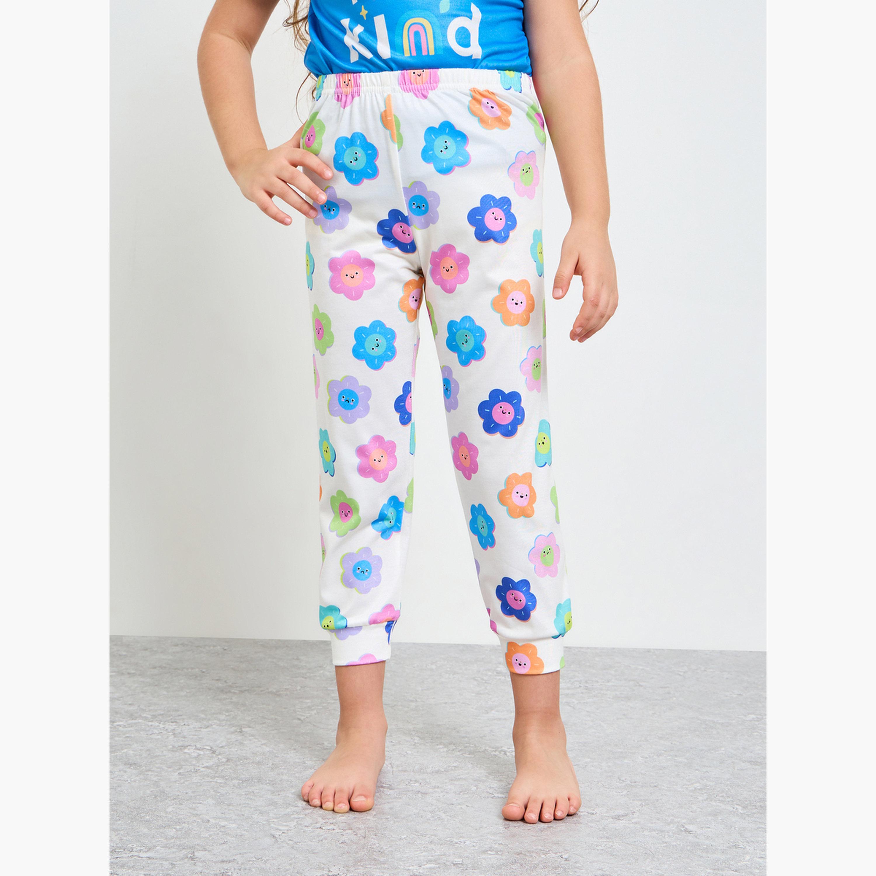 طقم بيجاما من بنطال وتيشيرت بطبعة زهور اللؤلؤ للبنات-girls-clothing-nightwear-image-4