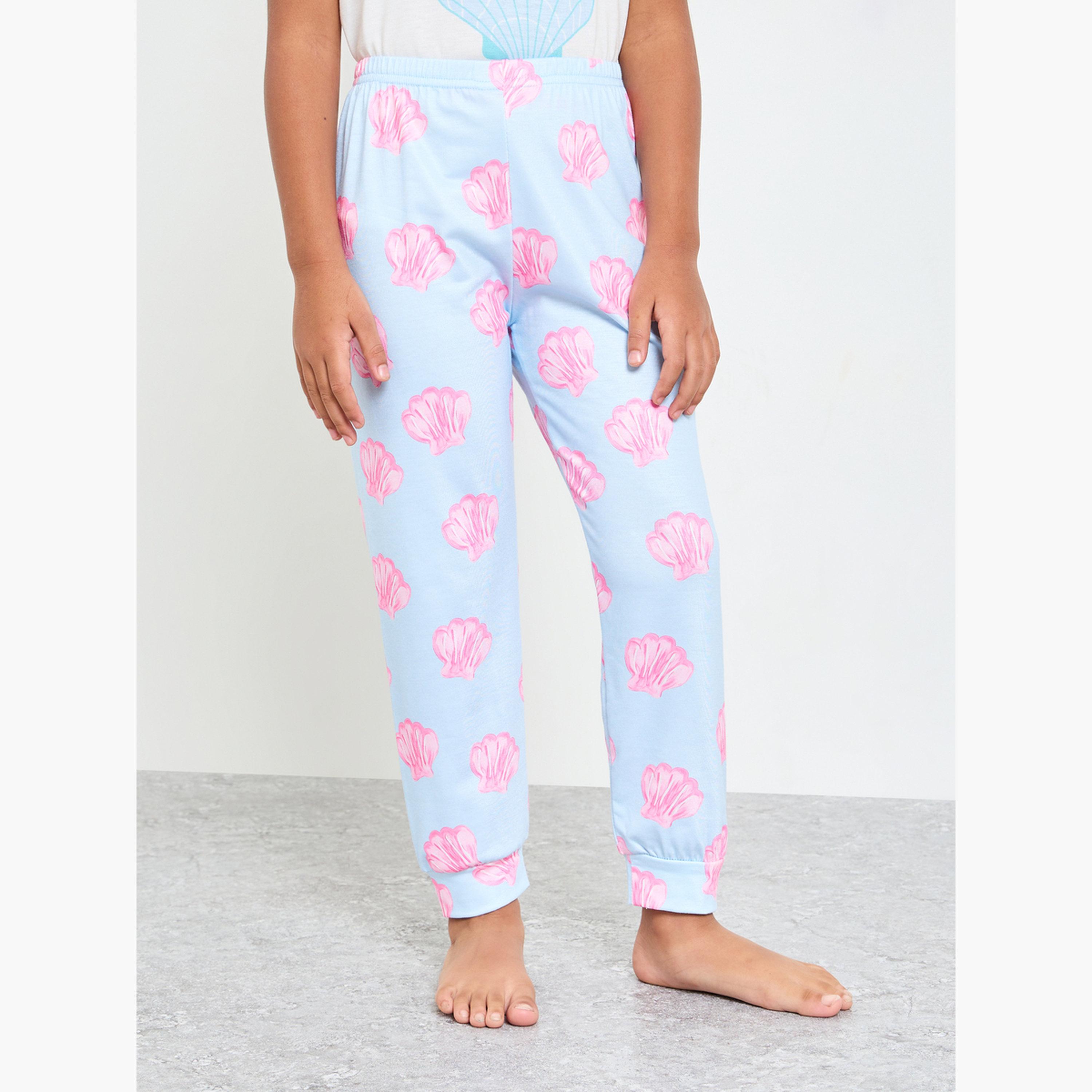 ستايلي - طقم بيجاما وقميص قصير الأكمام مطبوع عليه صدفة بحرية للبنات-girls-clothing-nightwear-image-5