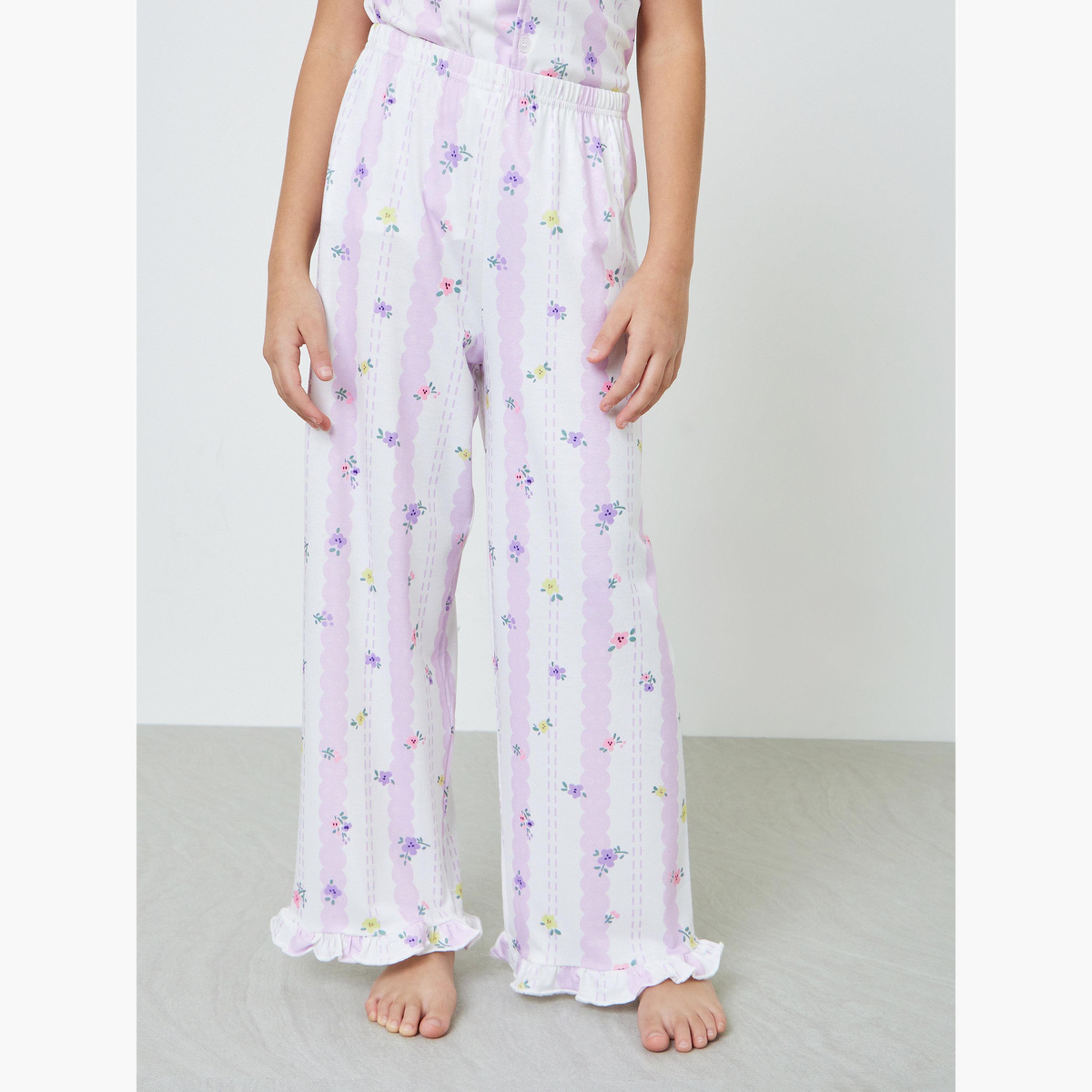 Styli Teens Floral Short Sleeve Shirt and Pyjama Set-girls-clothing-nightwear-image-4