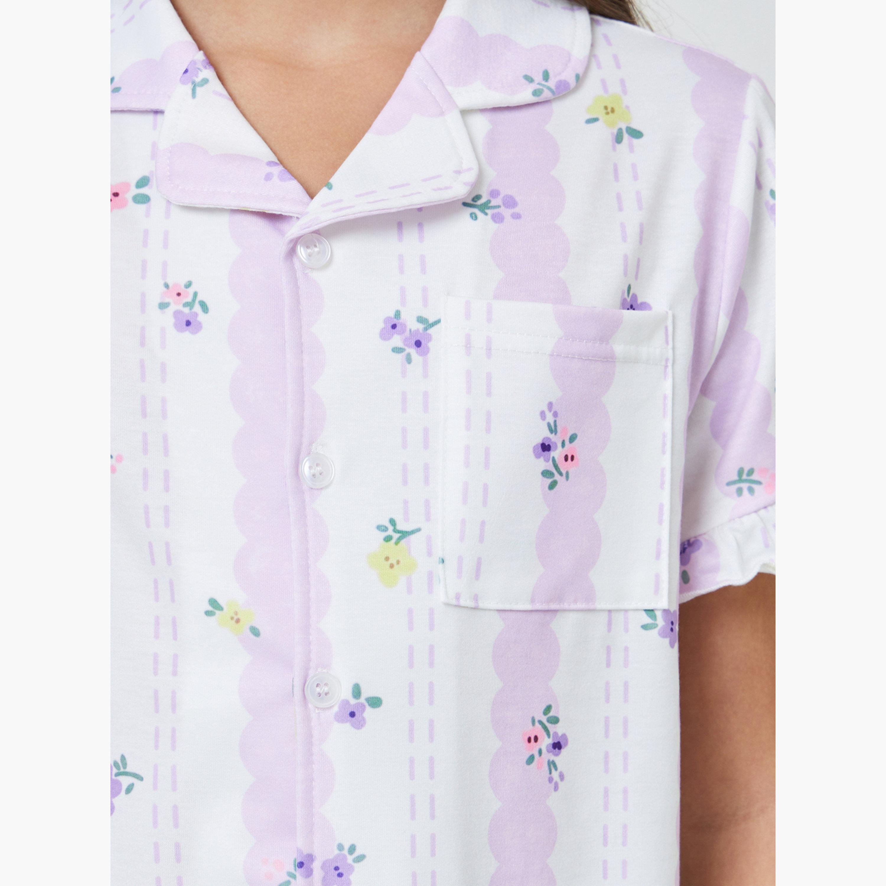 Styli Teens Floral Short Sleeve Shirt and Pyjama Set-girls-clothing-nightwear-image-5