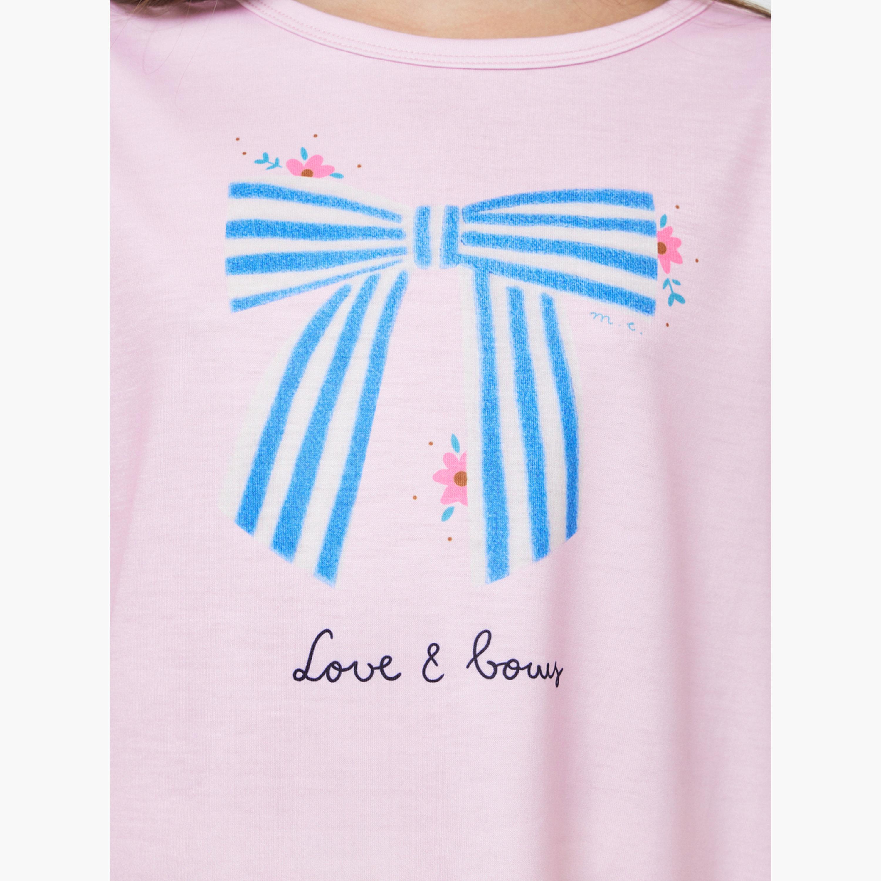 طقم بيجاما من بنطال وتيشيرت بأكمام قصيرة وطبعة عقدة-girls-clothing-nightwear-image-5