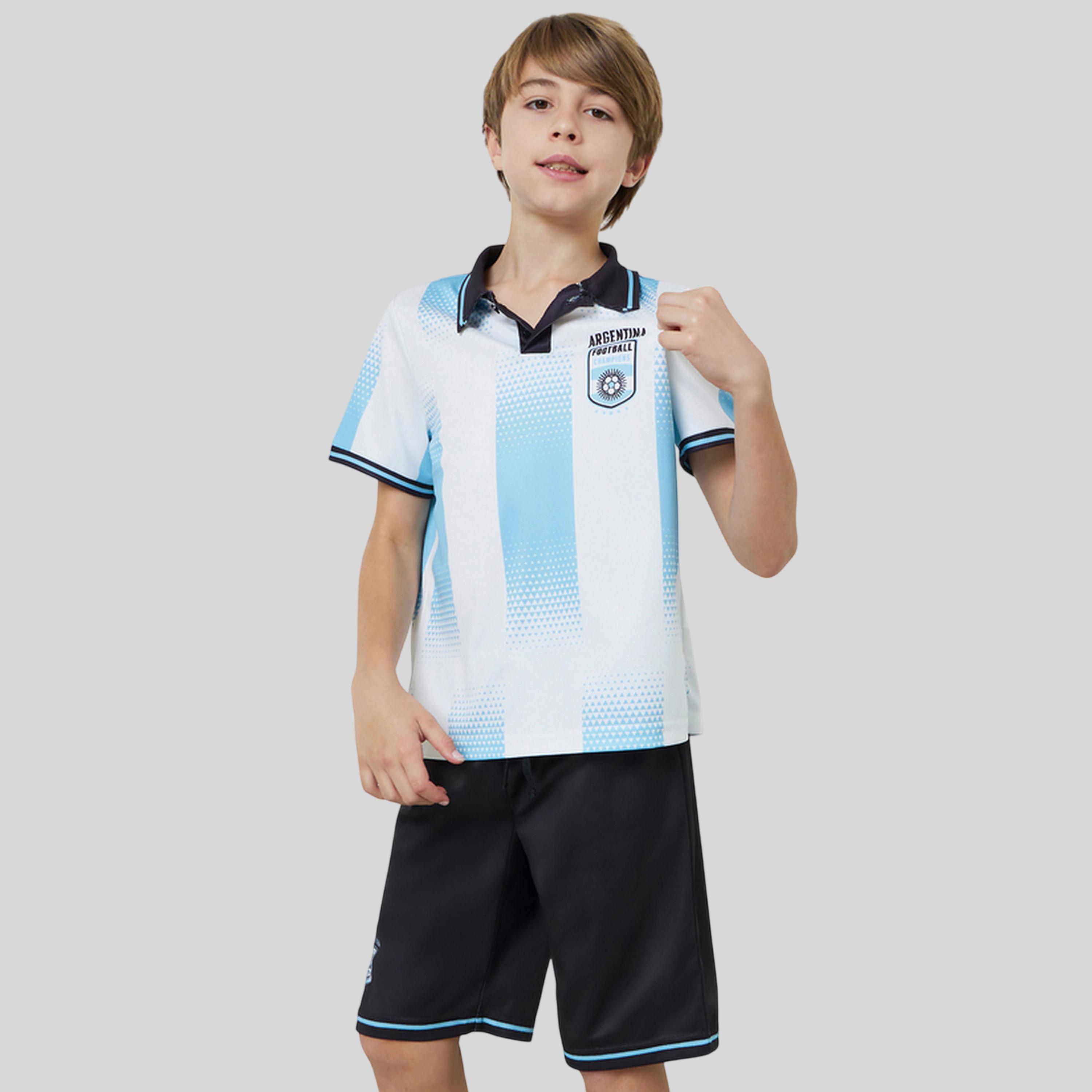 مجموعة للمراهقين من شورت وتيشيرت جيرسي بطبعات الأرجنتين مستوحاة من كرة القدم-boys-clothing-setsandcoords-image-1