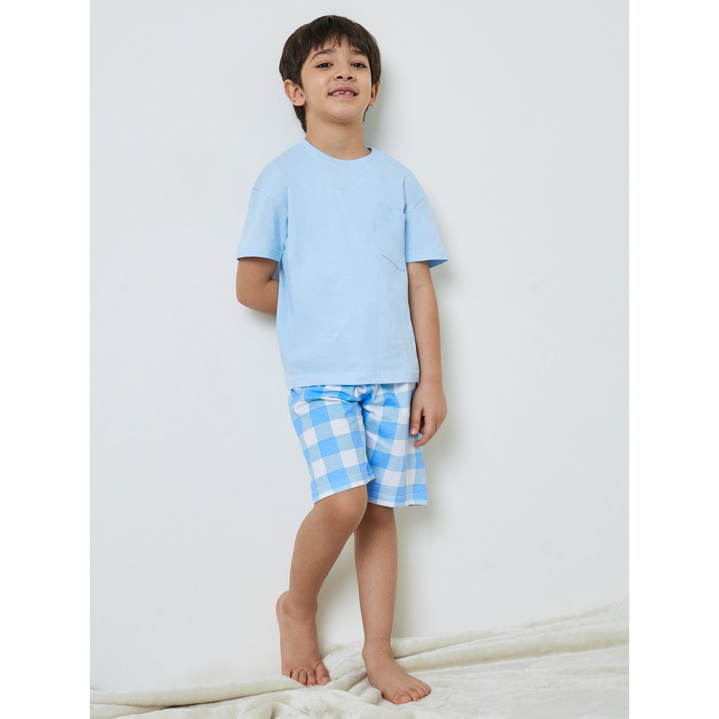 Styli Boys Short Sleeve T-Shirt and Checkered Shorts Set-boys-clothing-nightwear-image-2