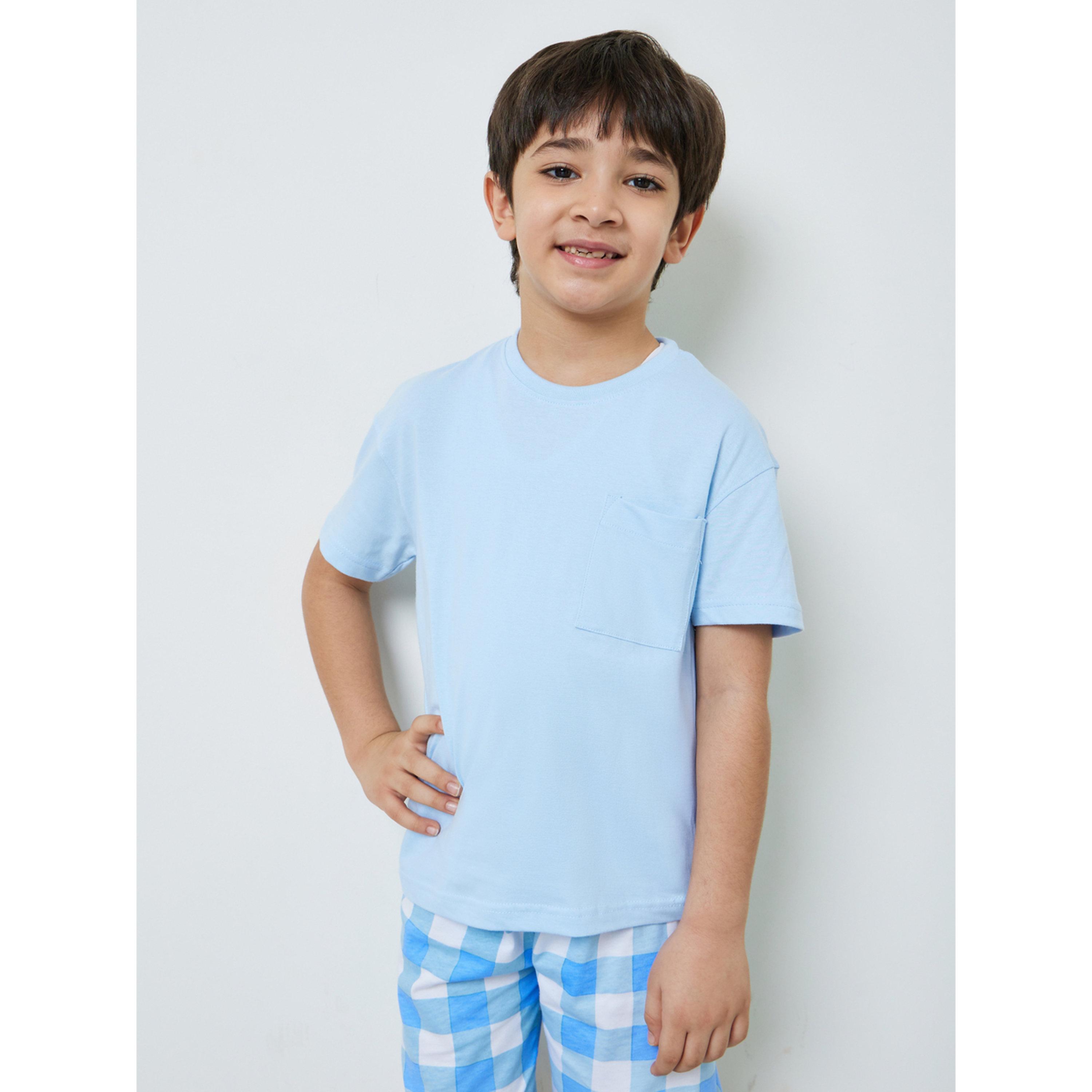 Styli Boys Short Sleeve T-Shirt and Checkered Shorts Set-boys-clothing-nightwear-image-3