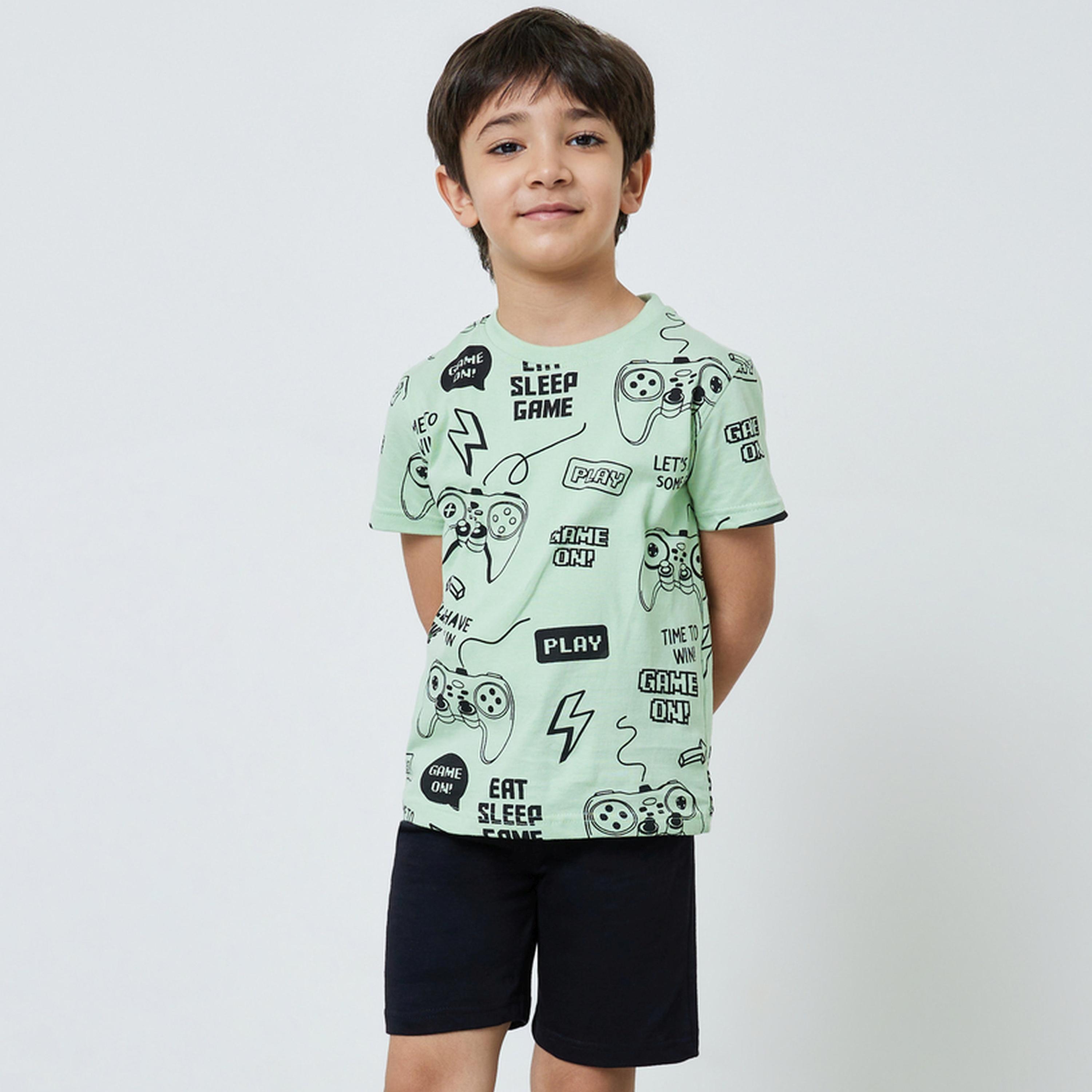 طقم من شورت وتيشيرت قطن بطبعة ألعاب للأولاد-boys-clothing-nightwear-image-1
