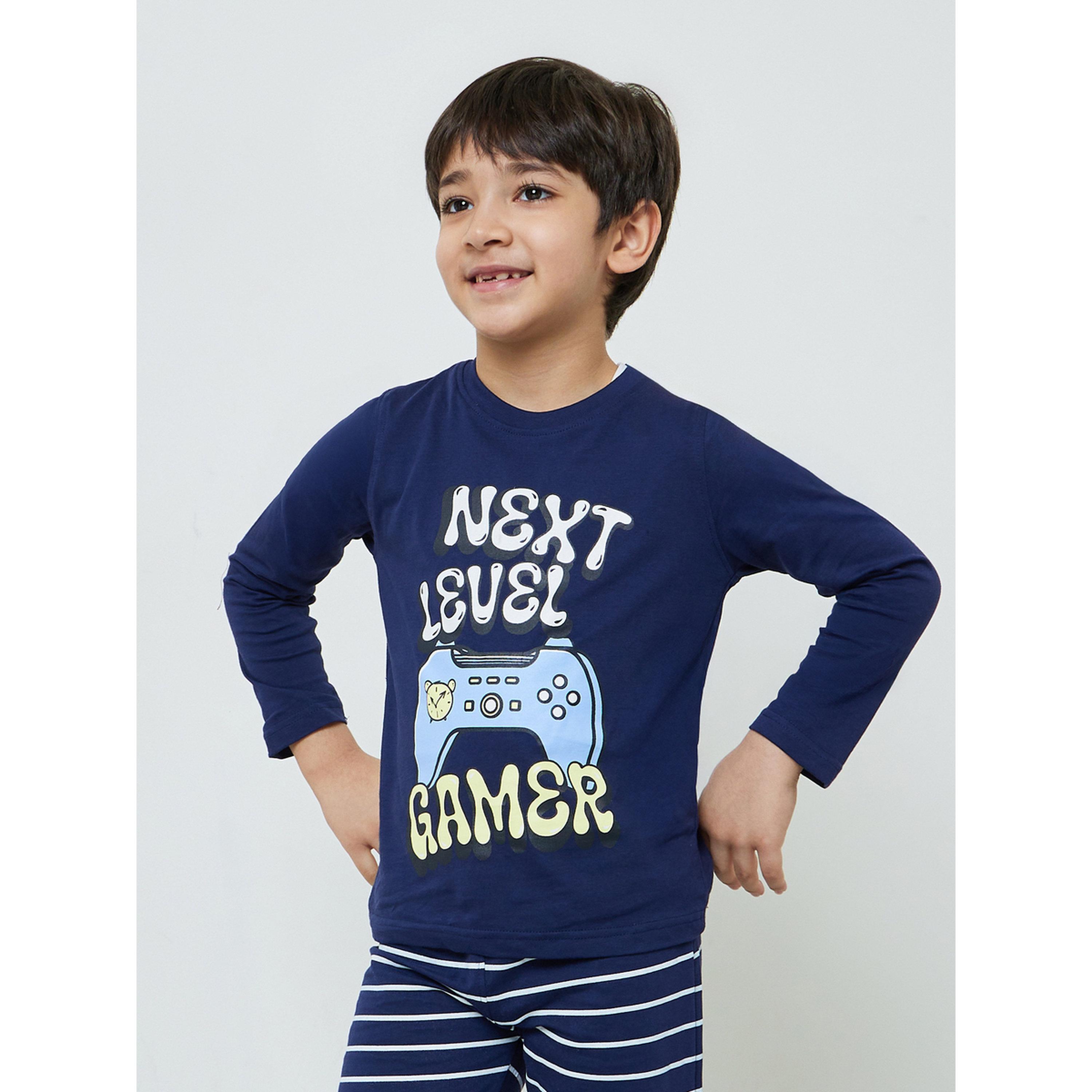 Styli Boys Blue Cotton Long Sleeve T-Shirt and Pyjama Set-boys-clothing-nightwear-image-3