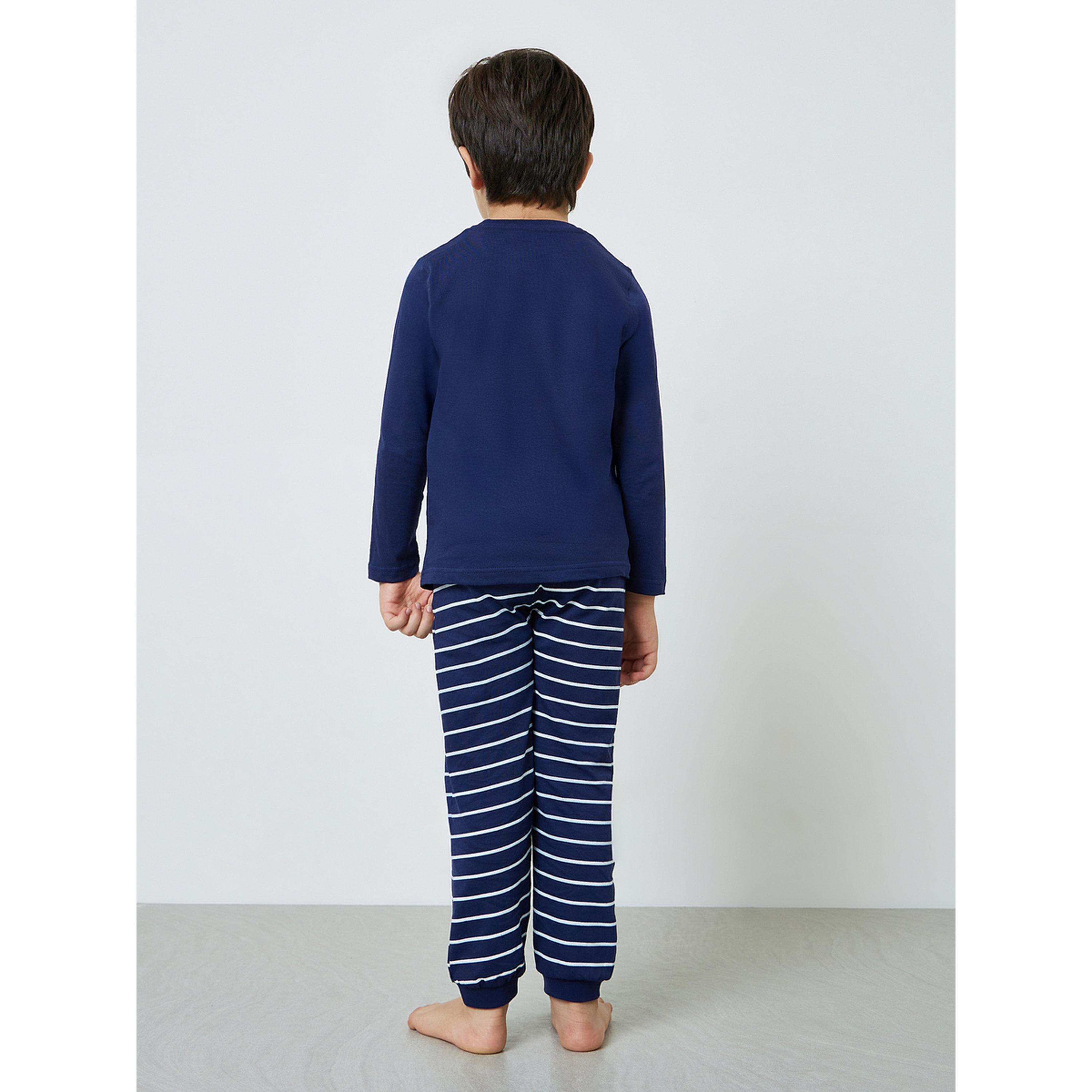 Styli Boys Blue Cotton Long Sleeve T-Shirt and Pyjama Set-boys-clothing-nightwear-image-4