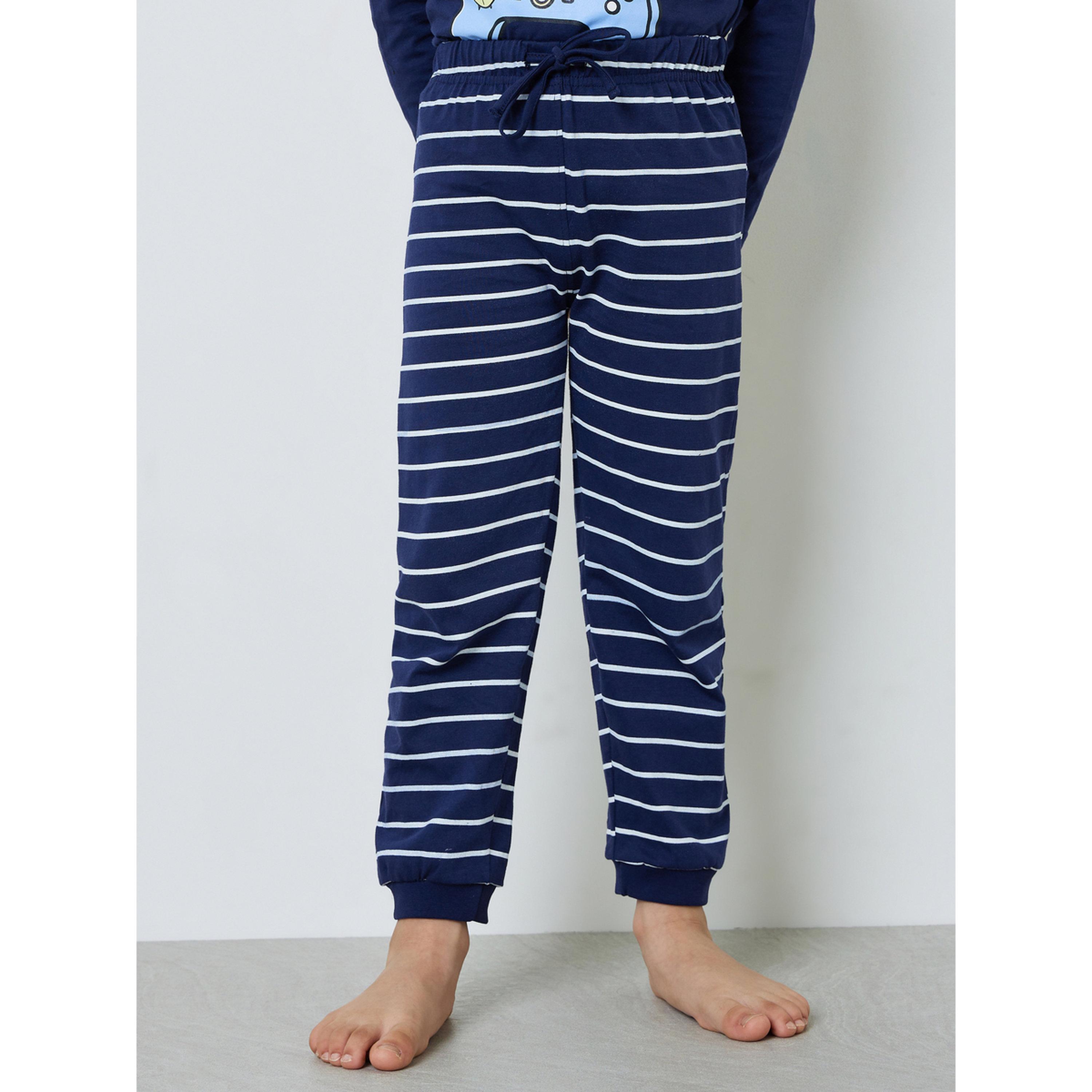 Styli Boys Blue Cotton Long Sleeve T-Shirt and Pyjama Set-boys-clothing-nightwear-image-5