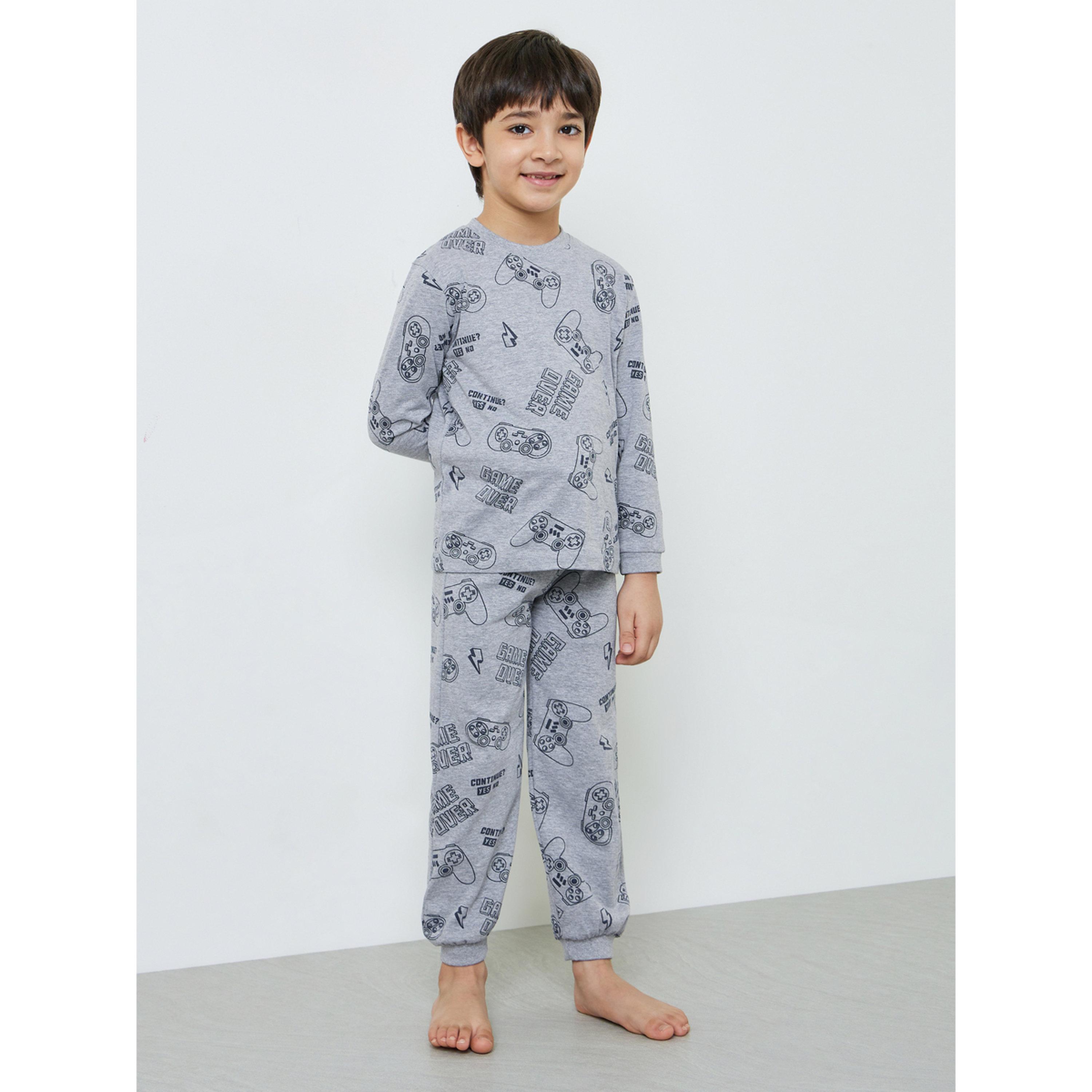 Styli Boys Grey Gaming Print T-Shirt and Pyjama Set-boys-clothing-nightwear-image-1