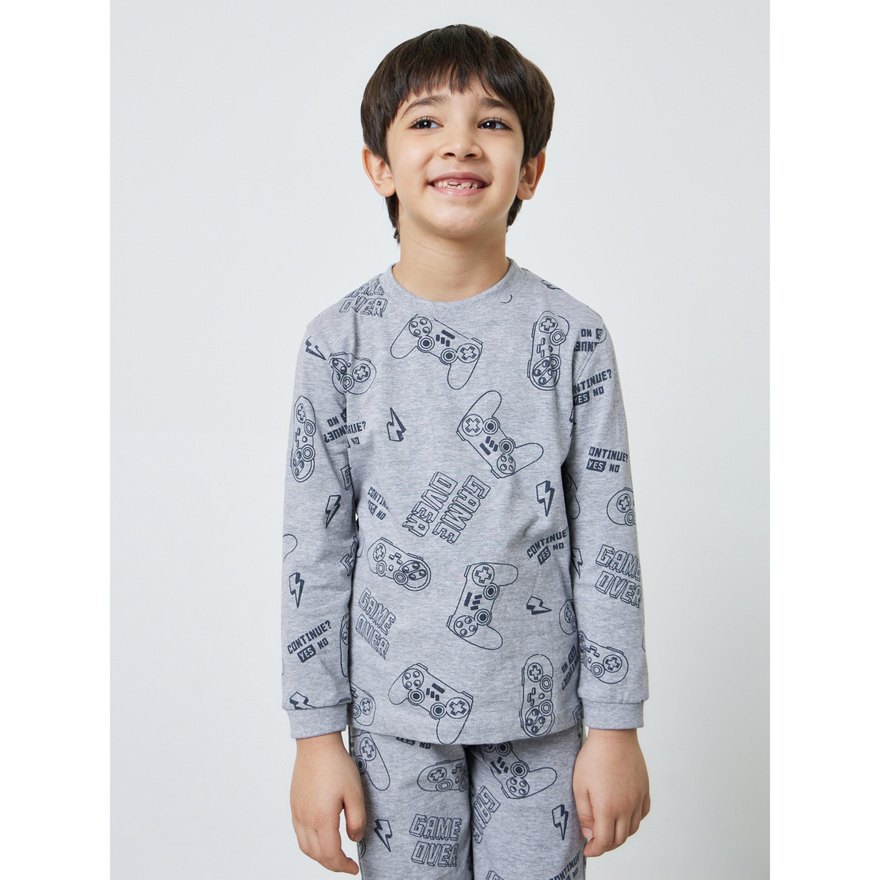 Styli Boys Grey Gaming Print T-Shirt and Pyjama Set-boys-clothing-nightwear-image-2