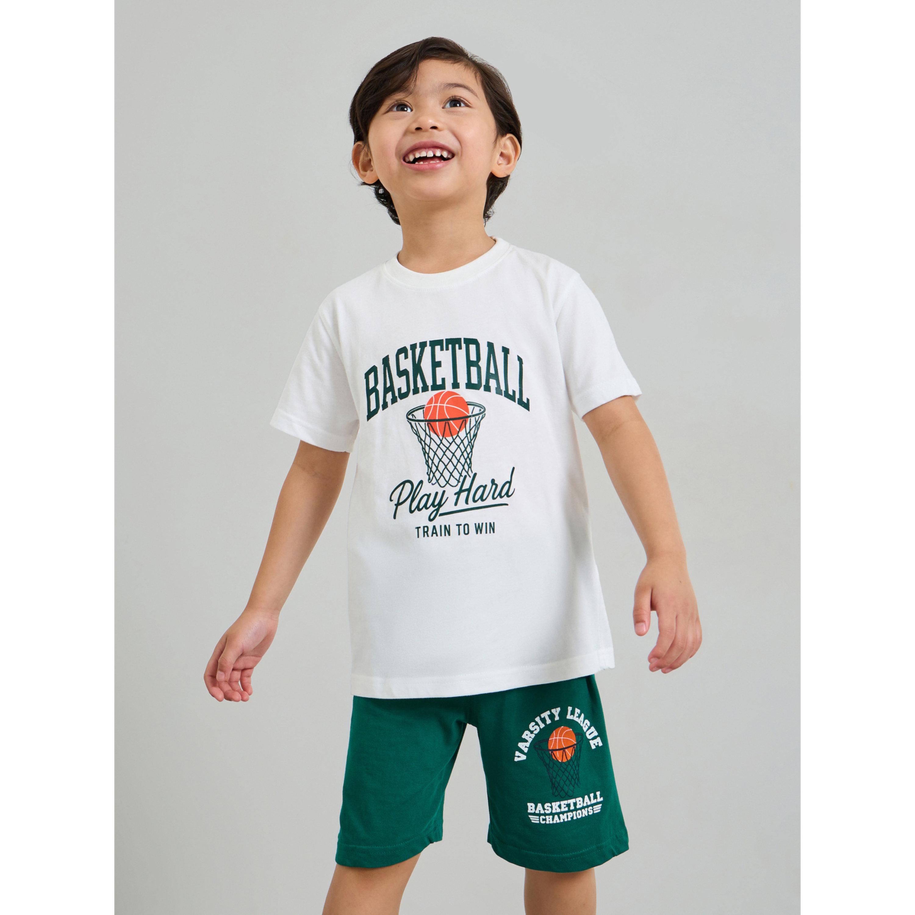 طقم بيجاما من بنطال وشورت مع تيشيرت قطن بطبعة جرافيك للأولاد من 3 قطع-boys-clothing-nightwear-image-4