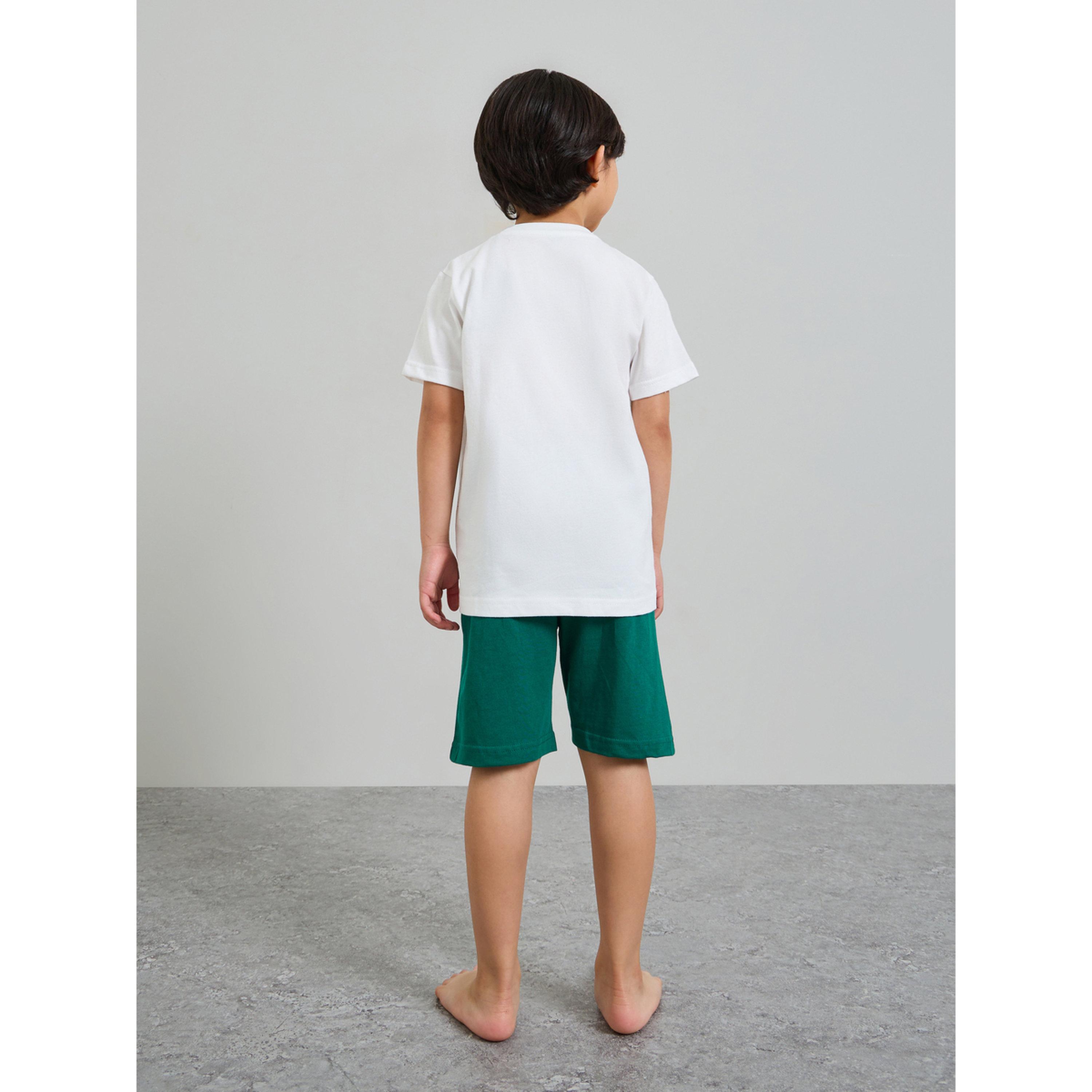 طقم بيجاما من بنطال وشورت مع تيشيرت قطن بطبعة جرافيك للأولاد من 3 قطع-boys-clothing-nightwear-image-5