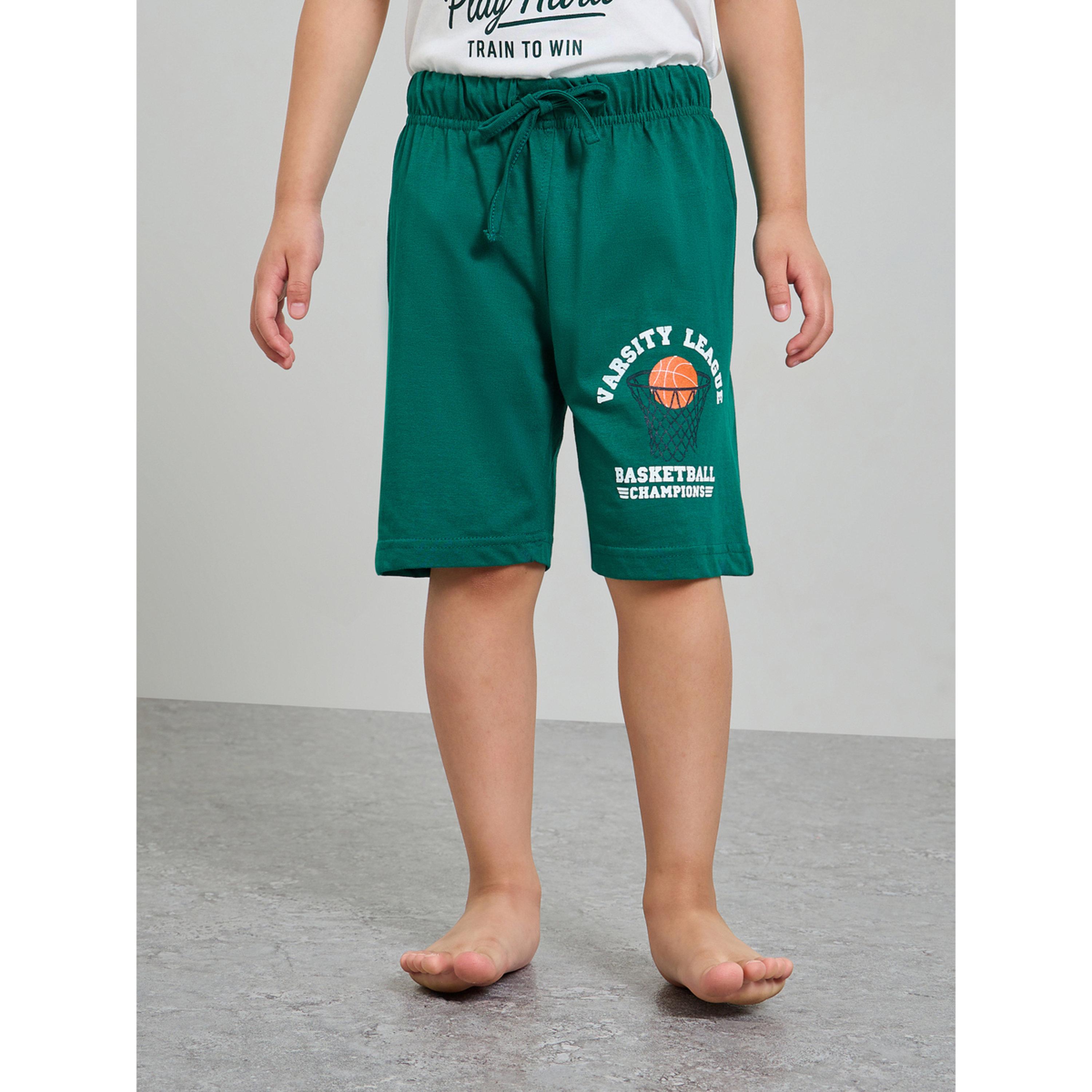طقم بيجاما من بنطال وشورت مع تيشيرت قطن بطبعة جرافيك للأولاد من 3 قطع-boys-clothing-nightwear-image-6
