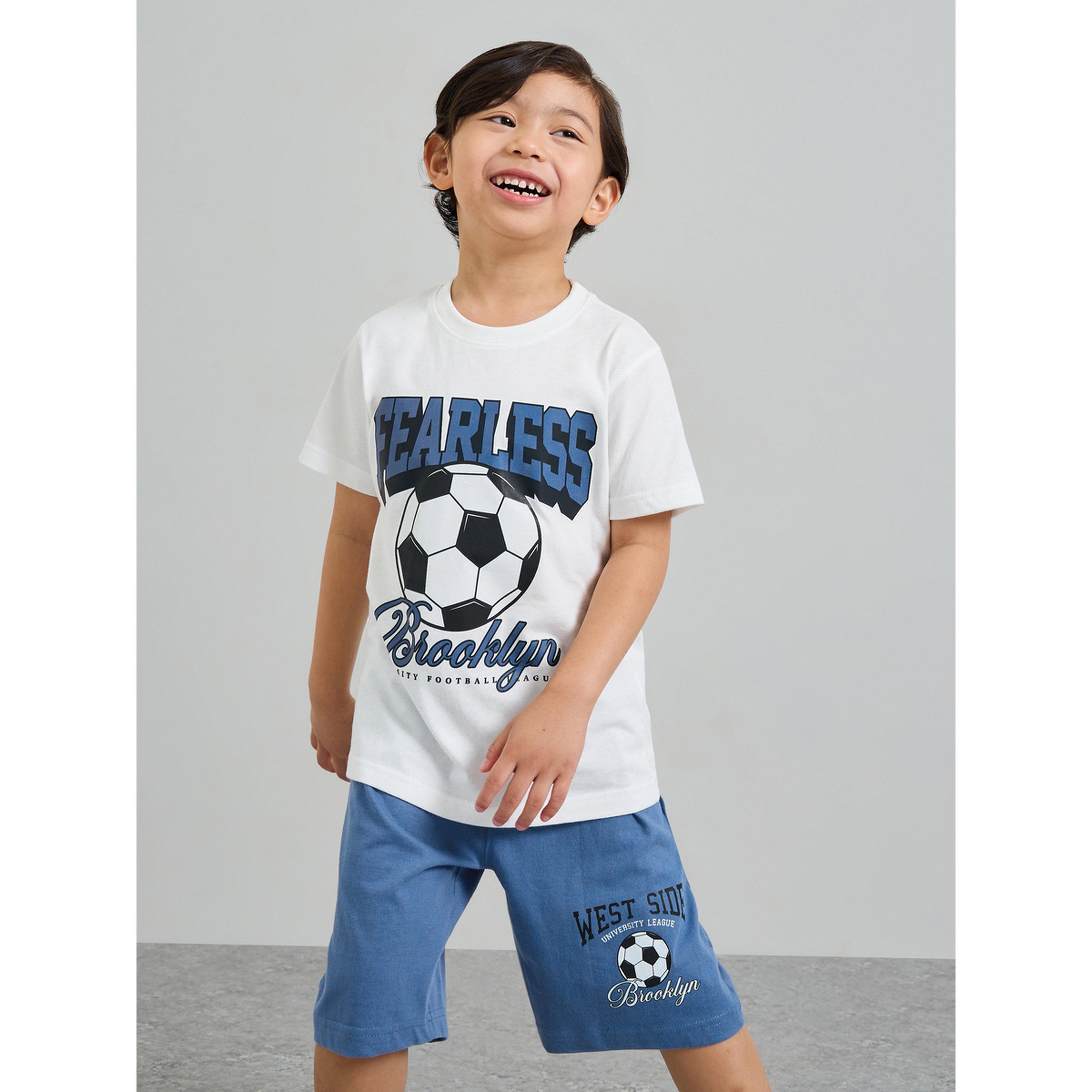 طقم بيجاما من بنطال وشورت مع تيشيرت قطن بطبعة جرافيك للأولاد من 3 قطع-boys-clothing-nightwear-image-4