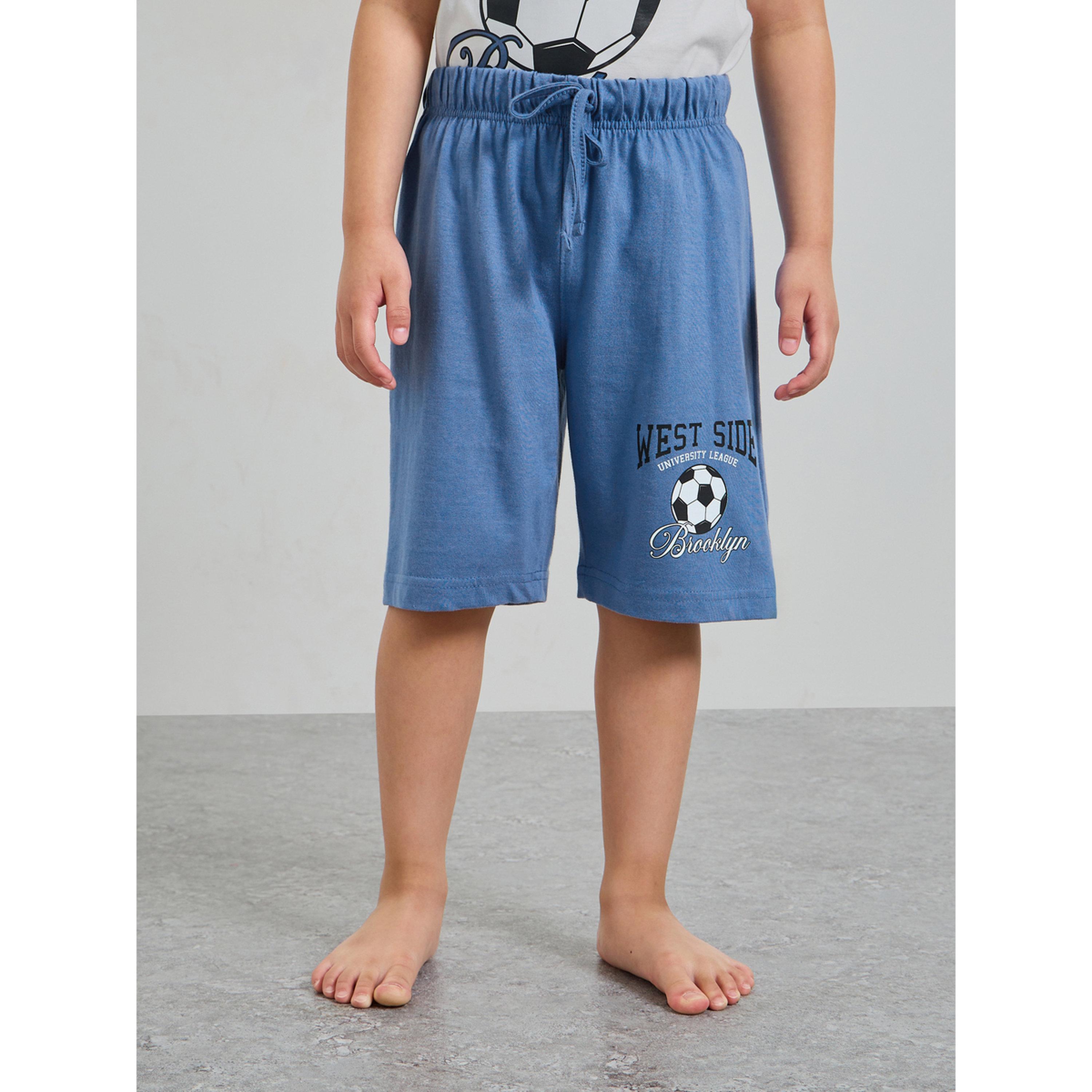 طقم بيجاما من بنطال وشورت مع تيشيرت قطن بطبعة جرافيك للأولاد من 3 قطع-boys-clothing-nightwear-image-6