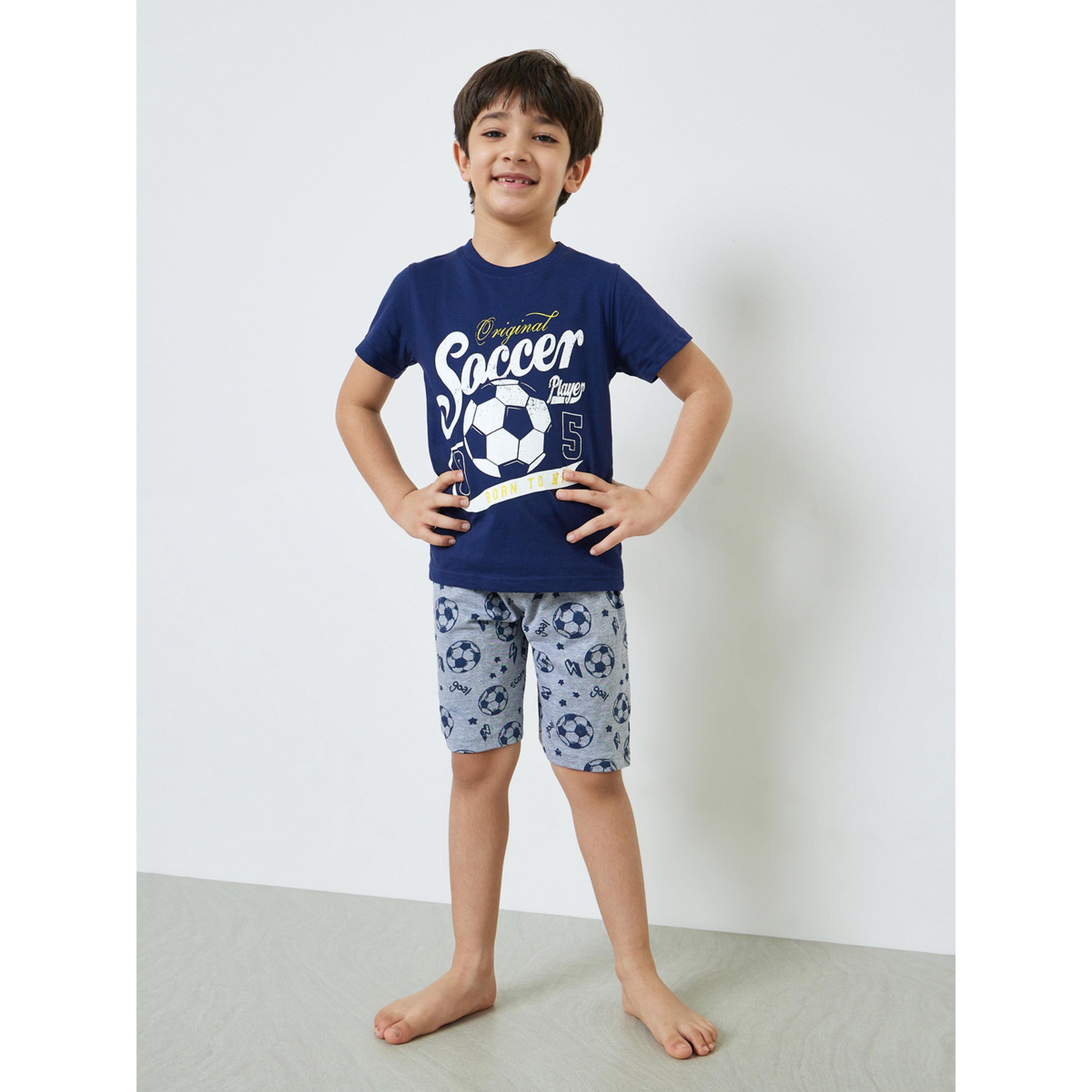 Styli Boys Cotton Soccer Print T-Shirt and Shorts Set-boys-clothing-nightwear-image-2