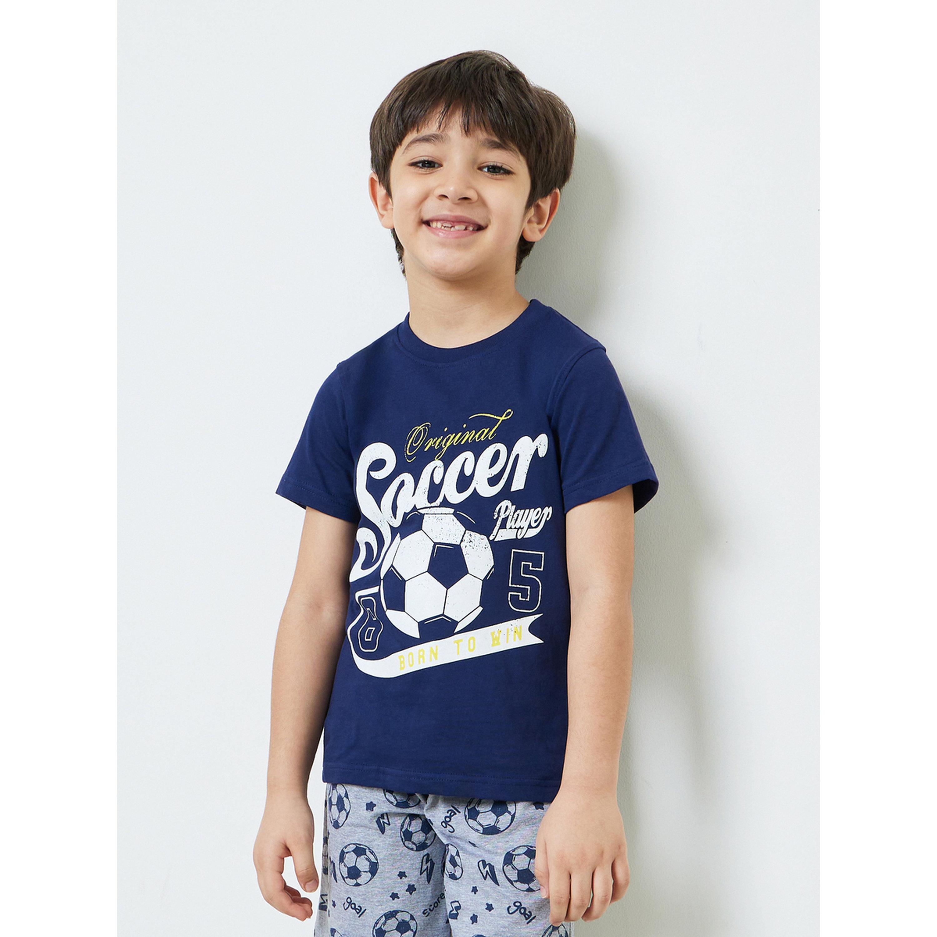 Styli Boys Cotton Soccer Print T-Shirt and Shorts Set-boys-clothing-nightwear-image-3