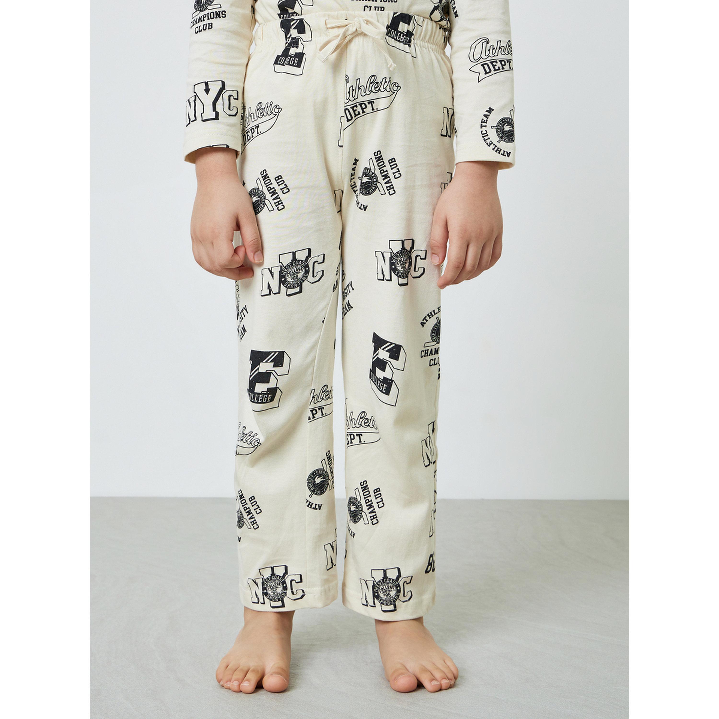 Styli Boys Cream Printed Long Sleeve T-Shirt and Pyjama Set-boys-clothing-nightwear-image-4