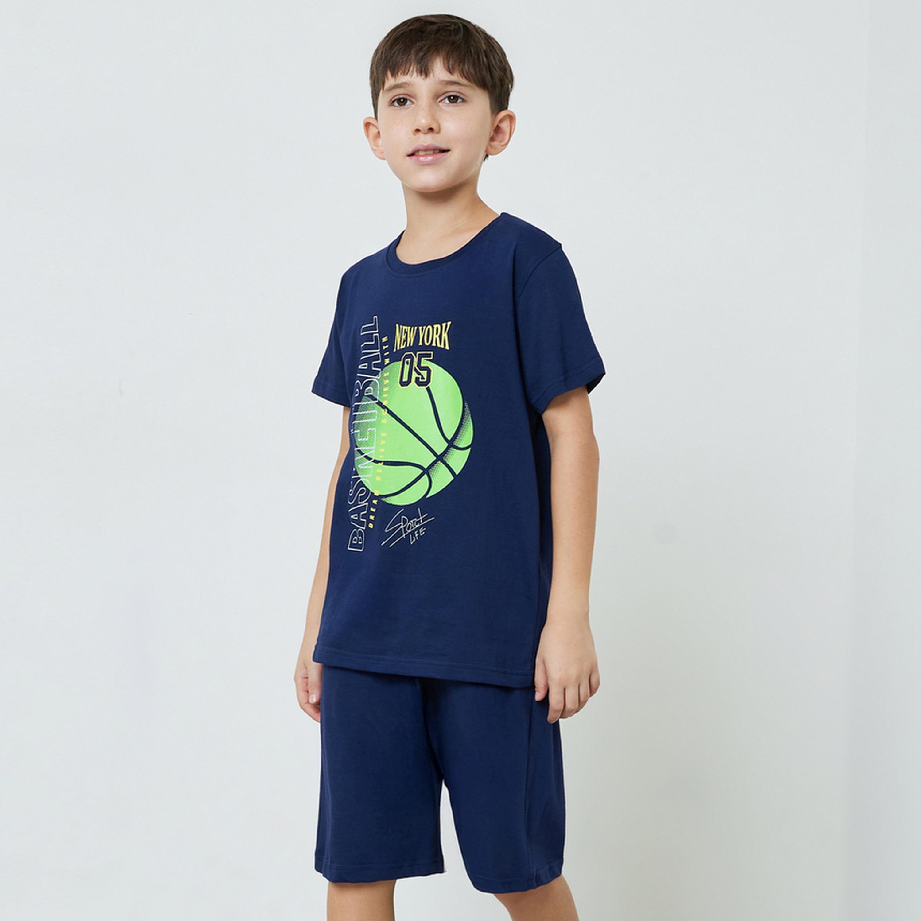 طقم شورت وتيشيرت قطن بطبعة كرة السلة للأولاد-boys-clothing-nightwear-image-1