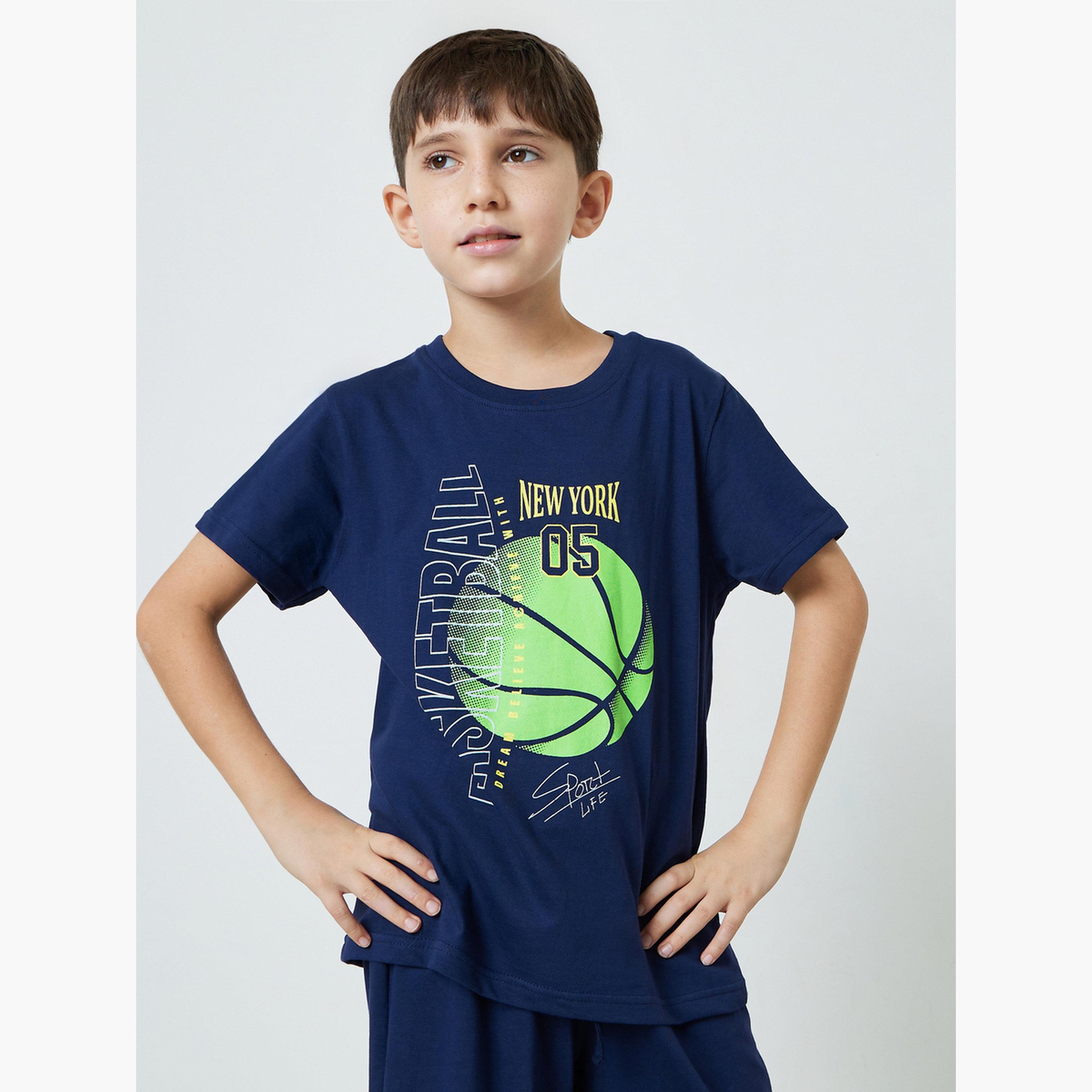طقم شورت وتيشيرت قطن بطبعة كرة السلة للأولاد-boys-clothing-nightwear-image-3