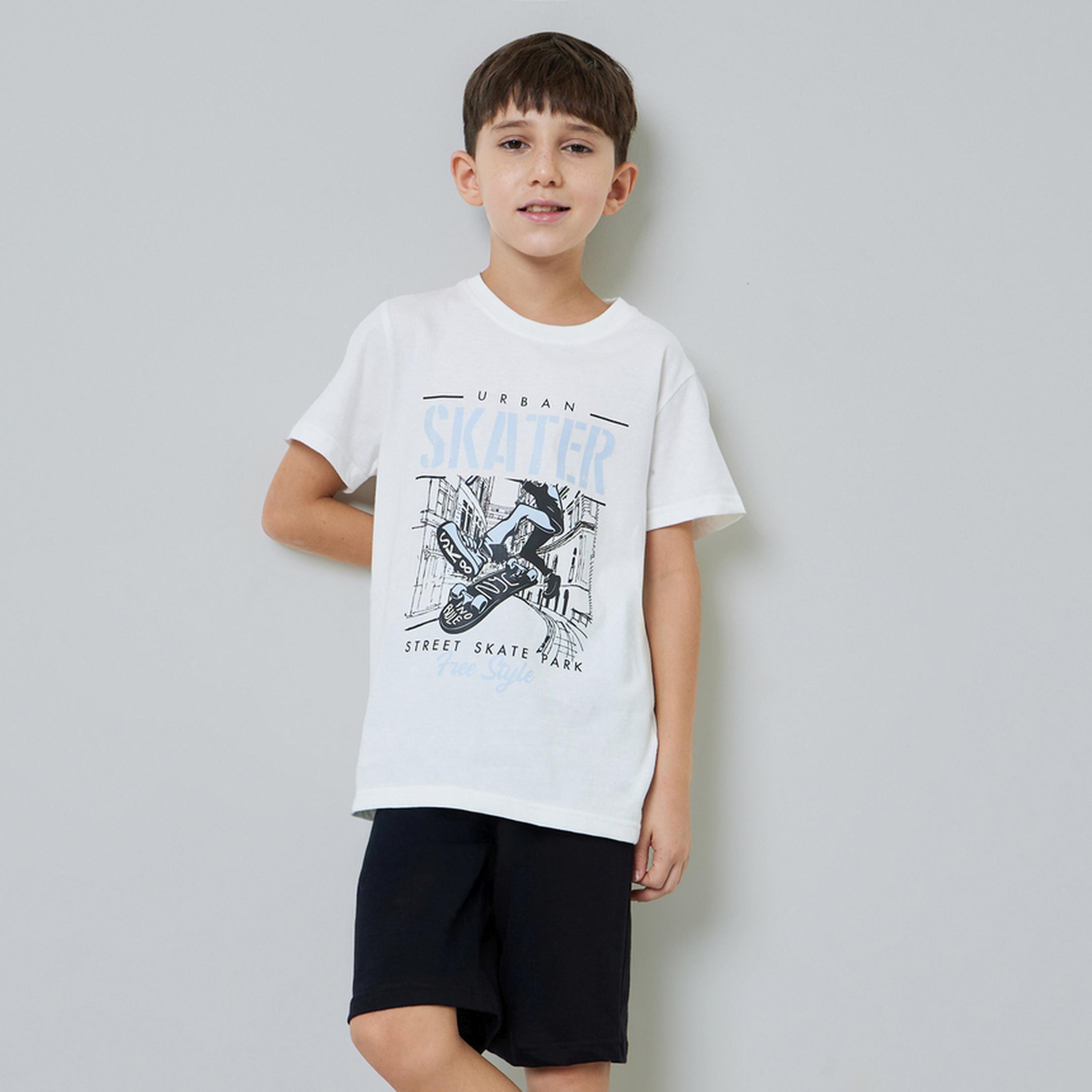 طقم شورت وتيشيرت قطن بطبعة متزلج للأولاد-boys-clothing-nightwear-image-1