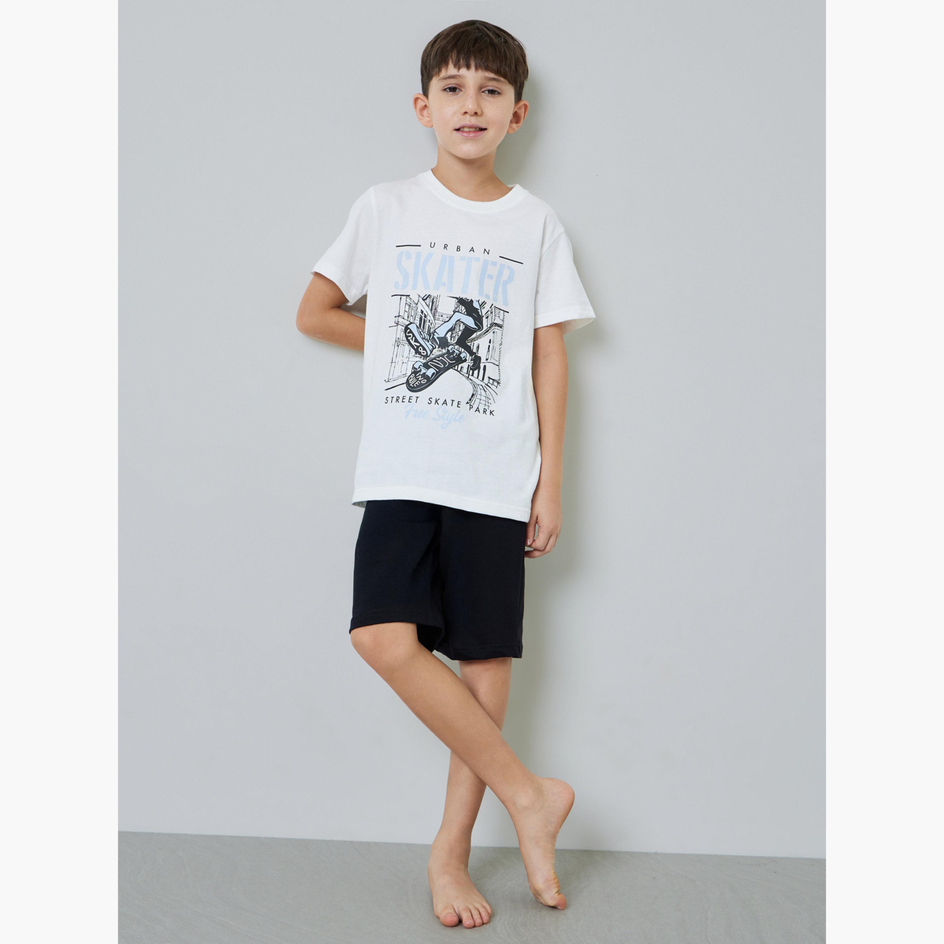 طقم شورت وتيشيرت قطن بطبعة متزلج للأولاد-boys-clothing-nightwear-image-2