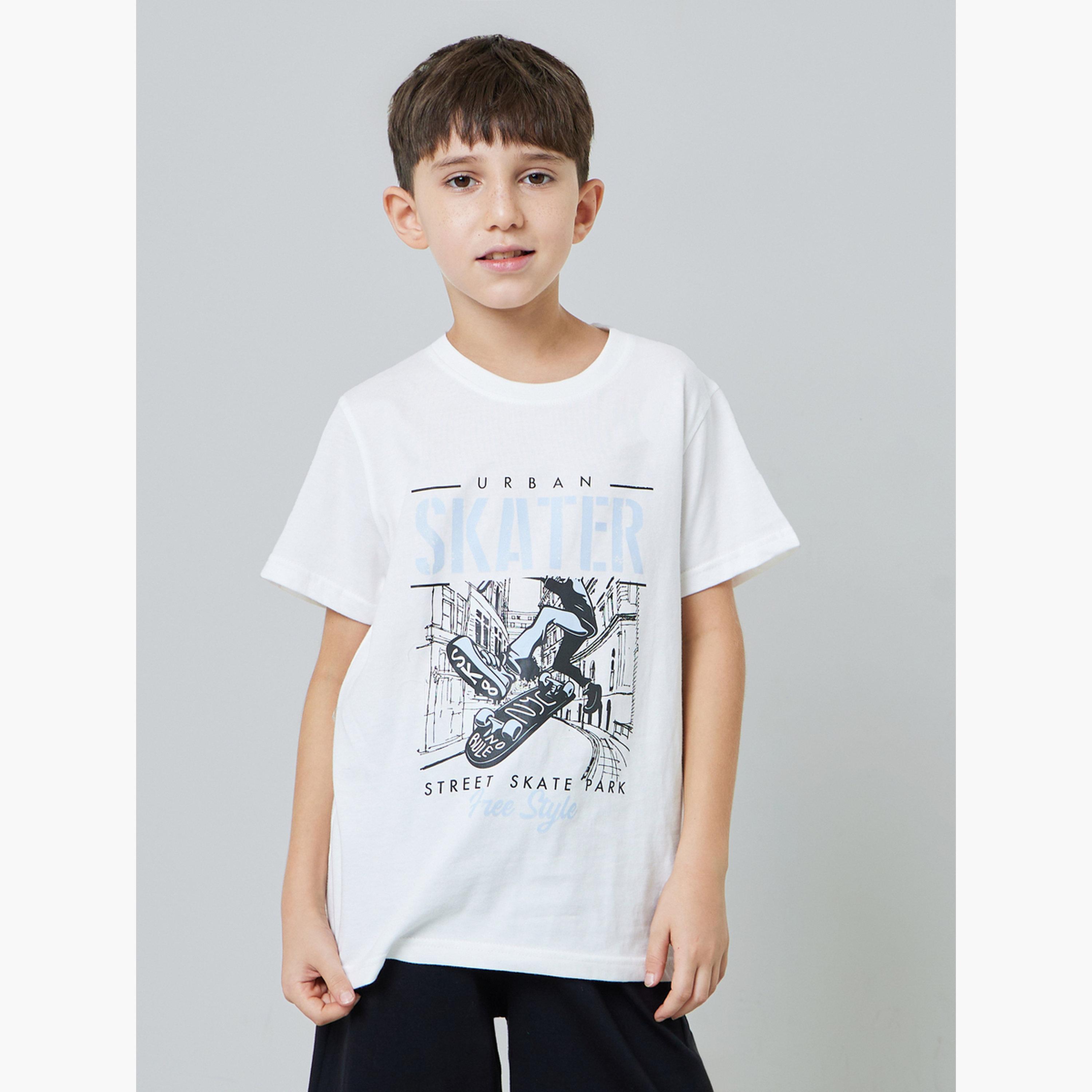 طقم شورت وتيشيرت قطن بطبعة متزلج للأولاد-boys-clothing-nightwear-image-3
