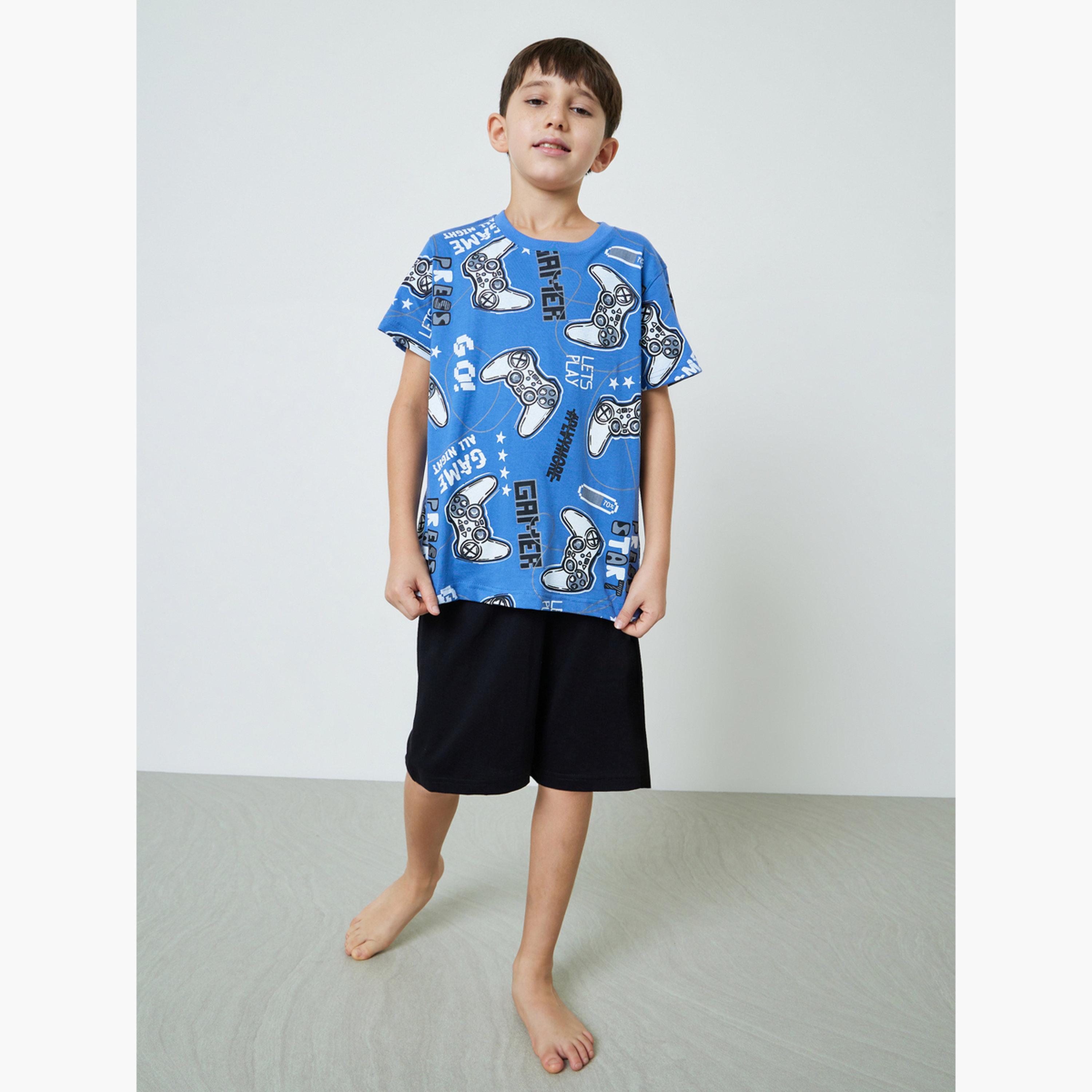 طقم بيجاما من شورت سادة وتيشيرت بطبعات جرافيك للأولاد-boys-clothing-nightwear-image-2