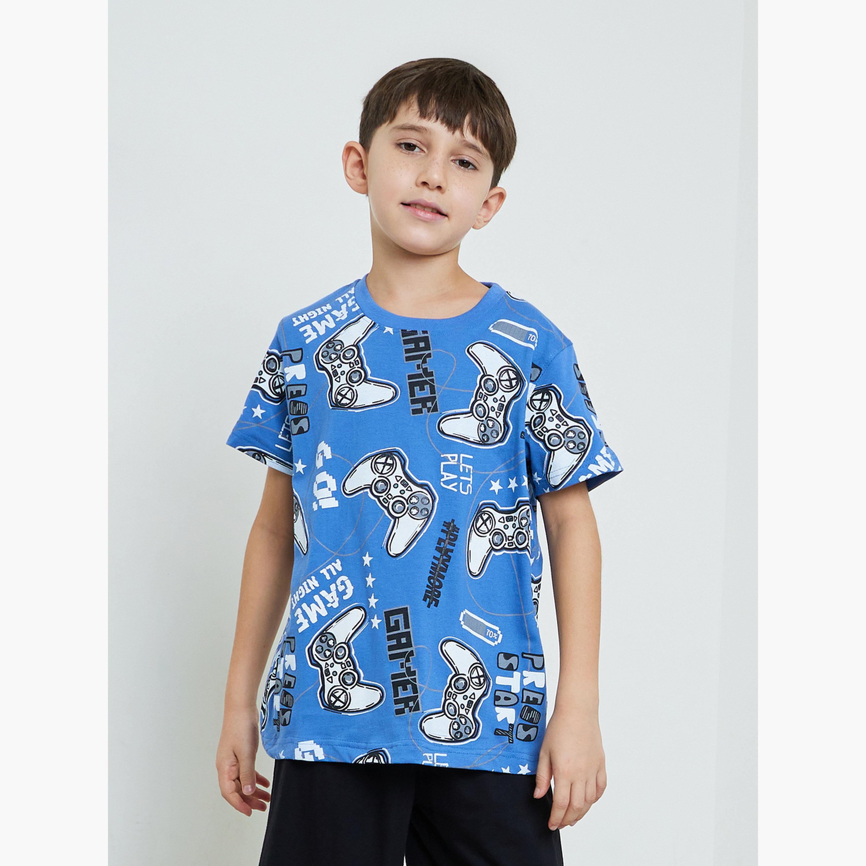 طقم بيجاما من شورت سادة وتيشيرت بطبعات جرافيك للأولاد-boys-clothing-nightwear-image-3