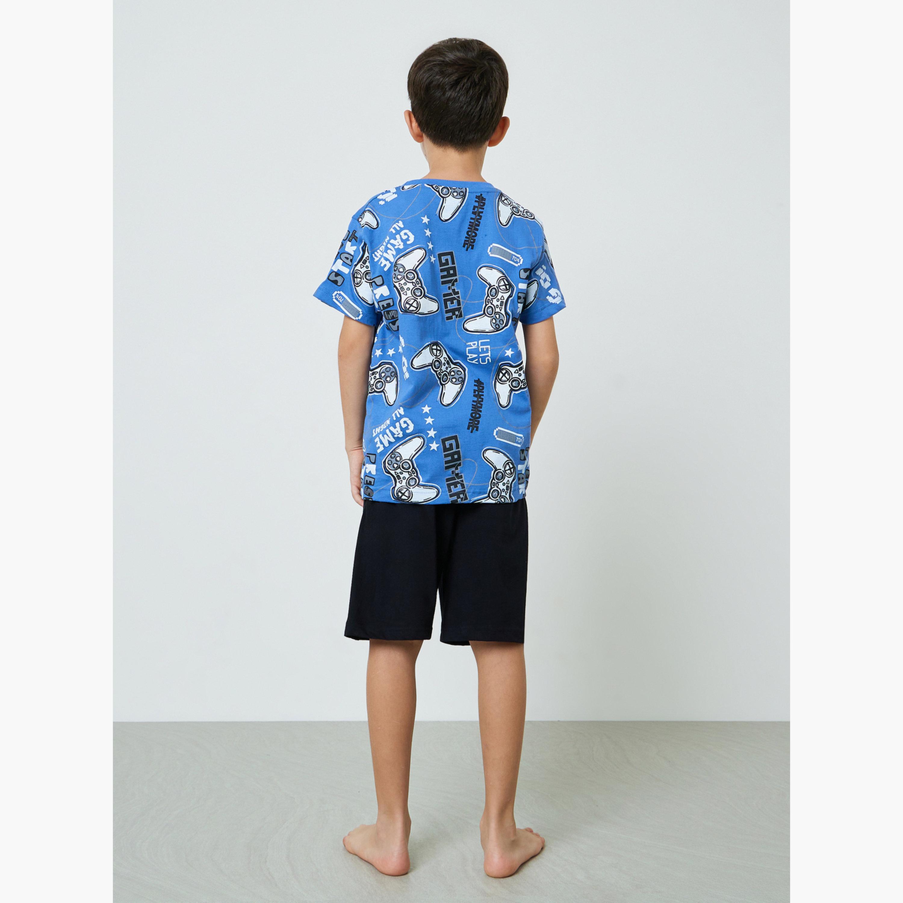 طقم بيجاما من شورت سادة وتيشيرت بطبعات جرافيك للأولاد-boys-clothing-nightwear-image-4