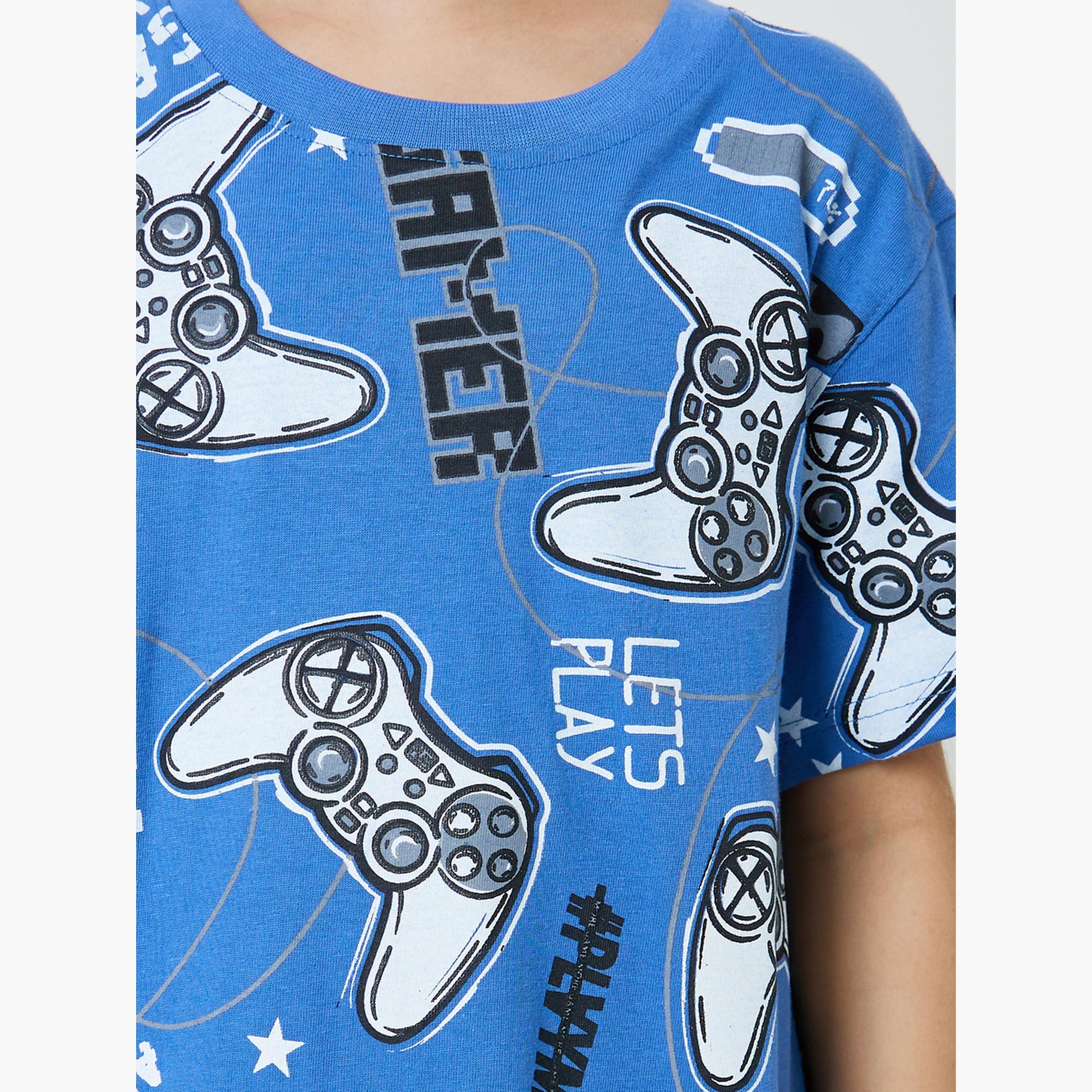 طقم بيجاما من شورت سادة وتيشيرت بطبعات جرافيك للأولاد-boys-clothing-nightwear-image-6