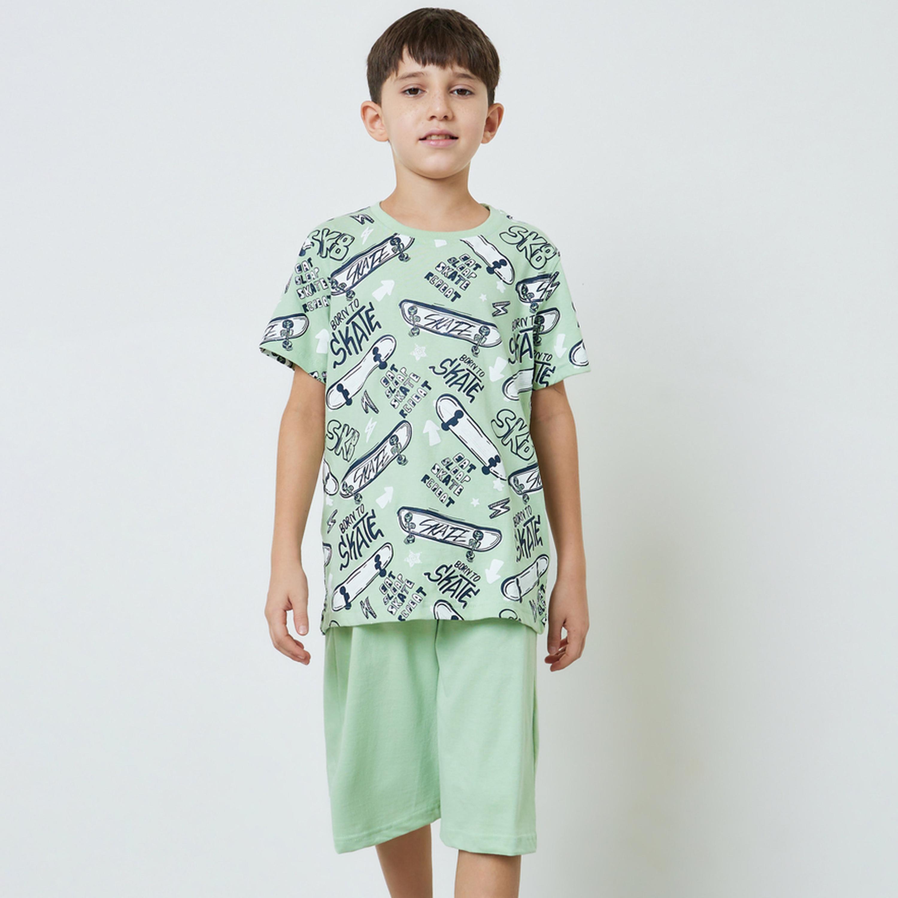 طقم شورت وتيشيرت قطن بطبعة متزلج للأولاد-boys-clothing-nightwear-image-1